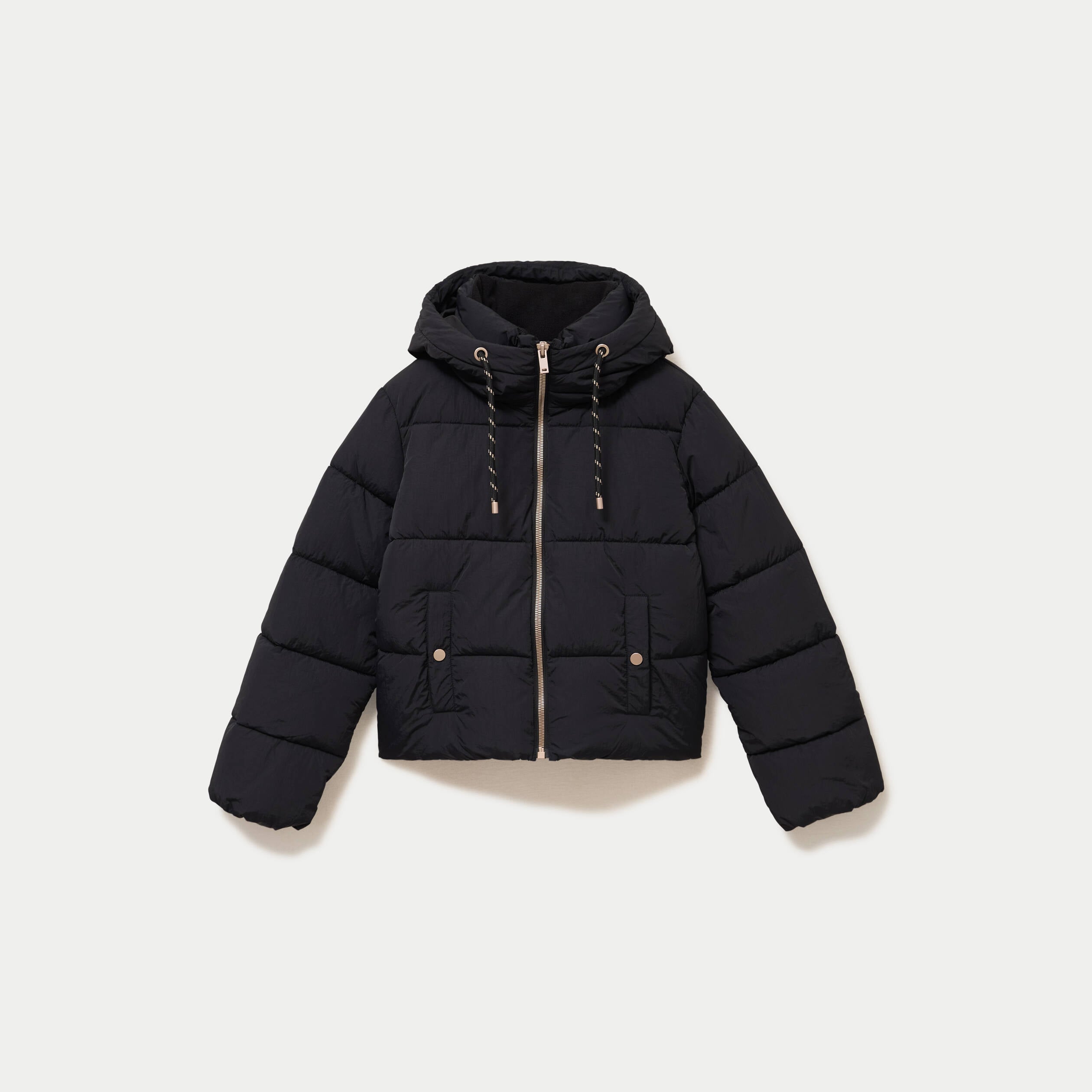 Doudoune droite cropped &agrave; capuche noir femme