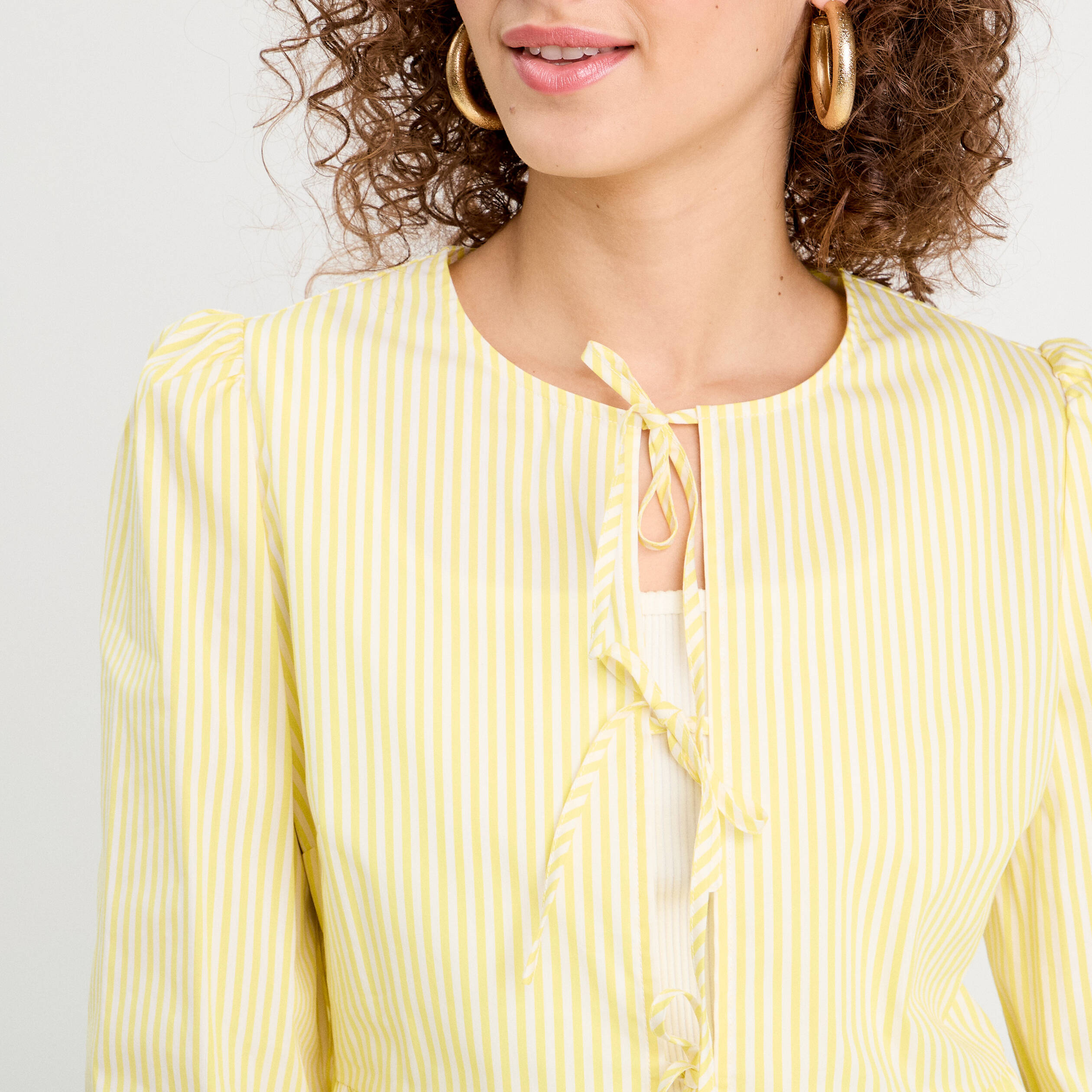 Blouse manches 3/4 nouée jaune moutarde femme