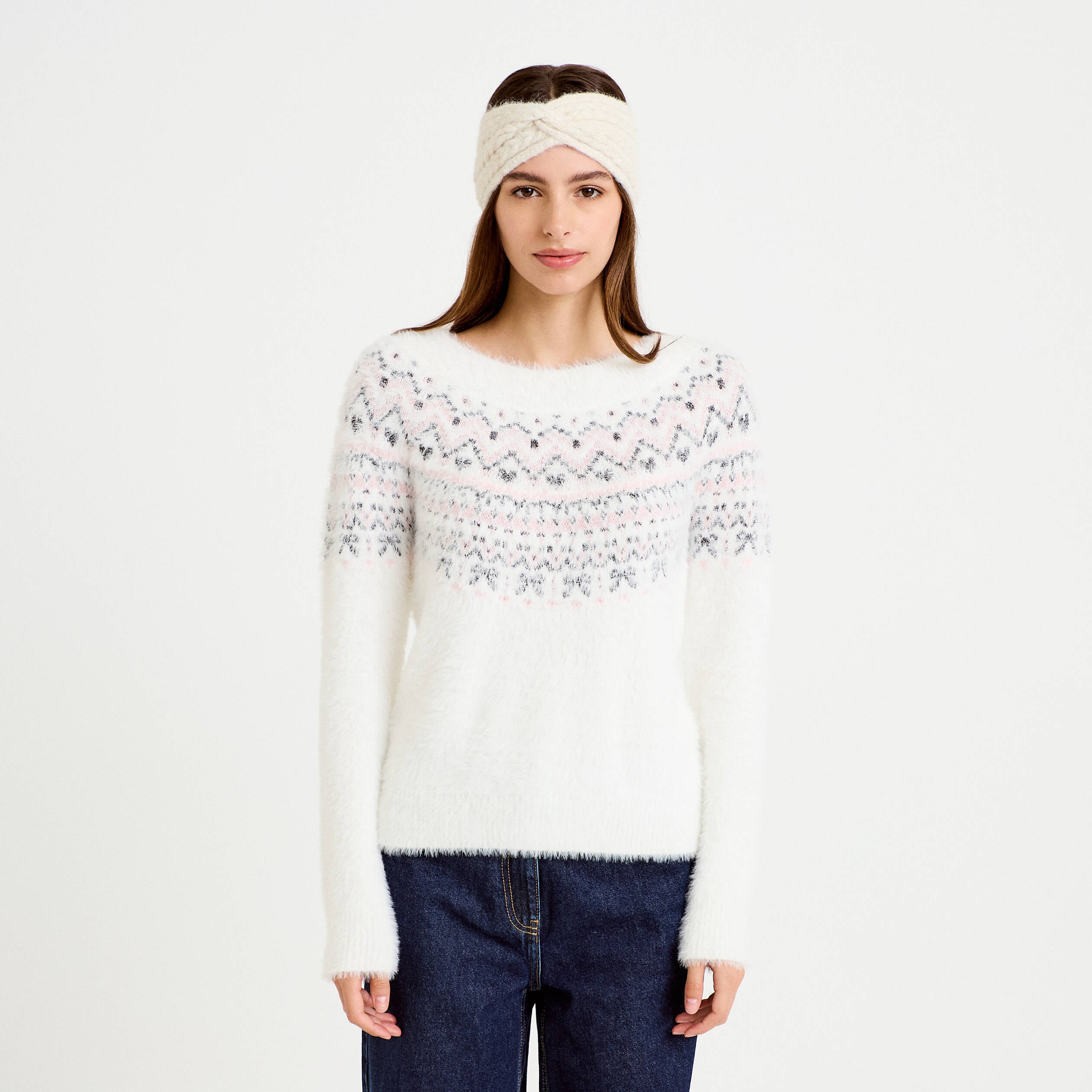 Pull manches longues ecru femme