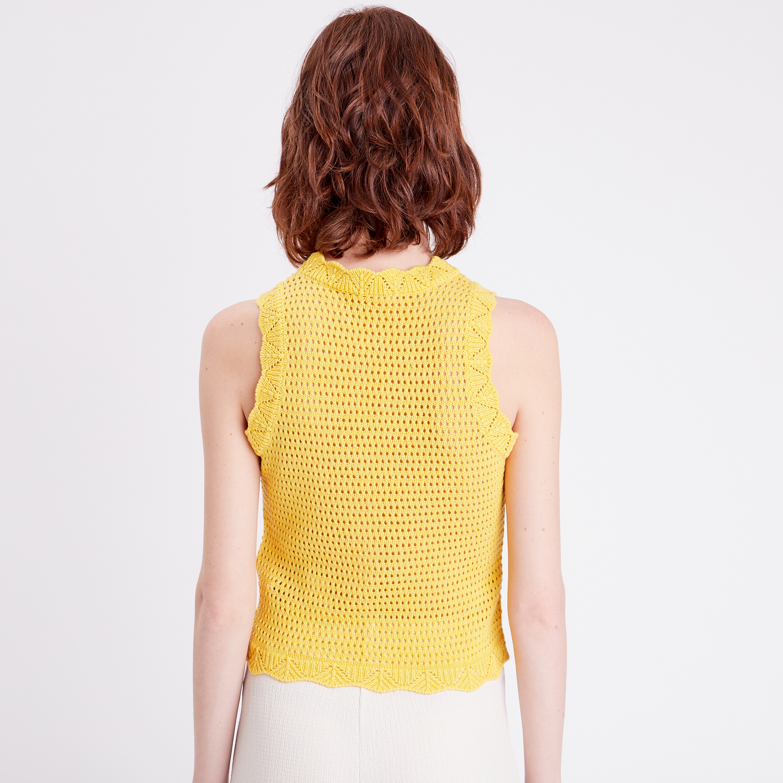 Débardeur aspect crochet jaune fluo femme