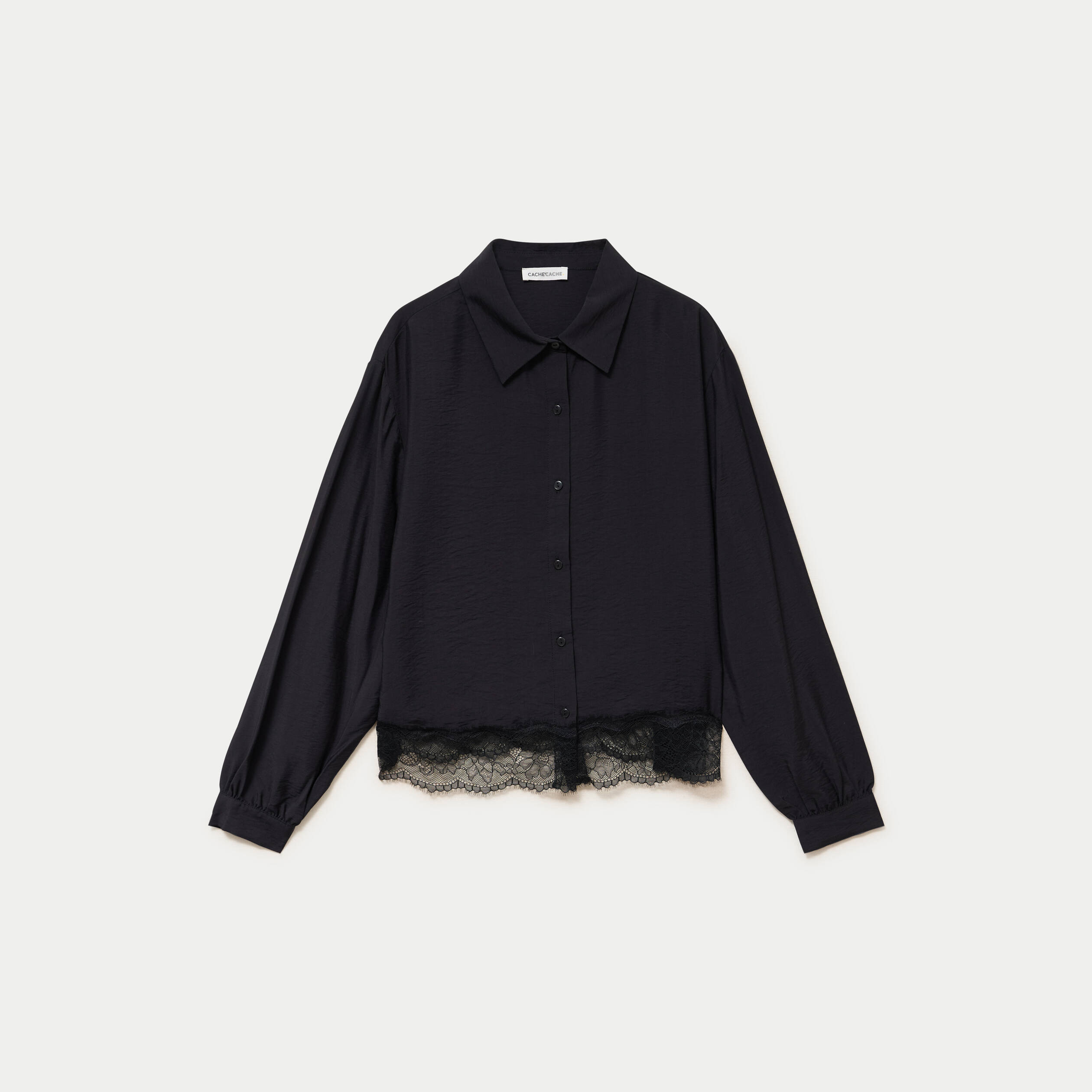 Chemise droite manches longues dentelle noir femme