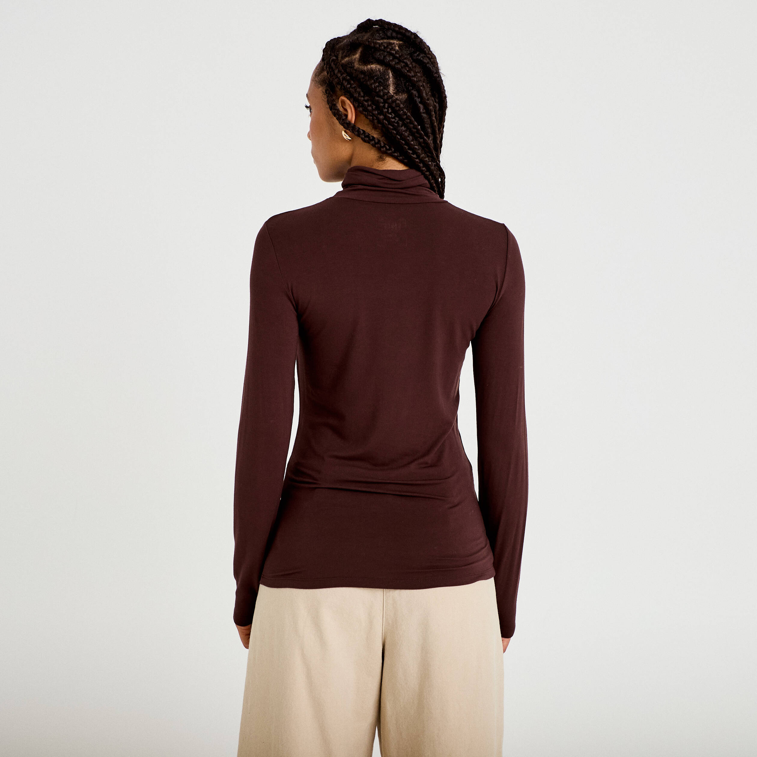 T-shirt uni &agrave; manches longues marron fonc&eacute; femme