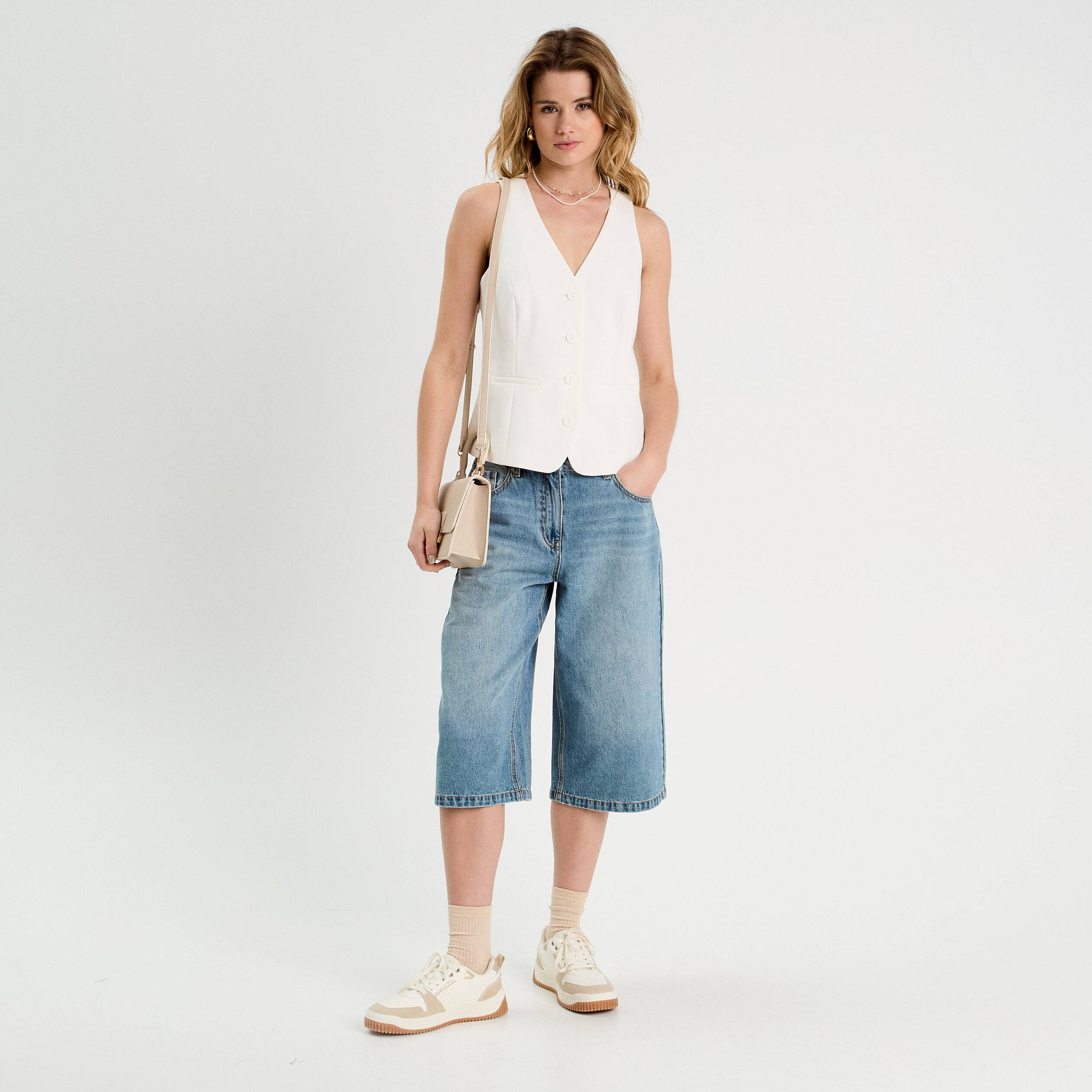 Veston sans manches ecru femme