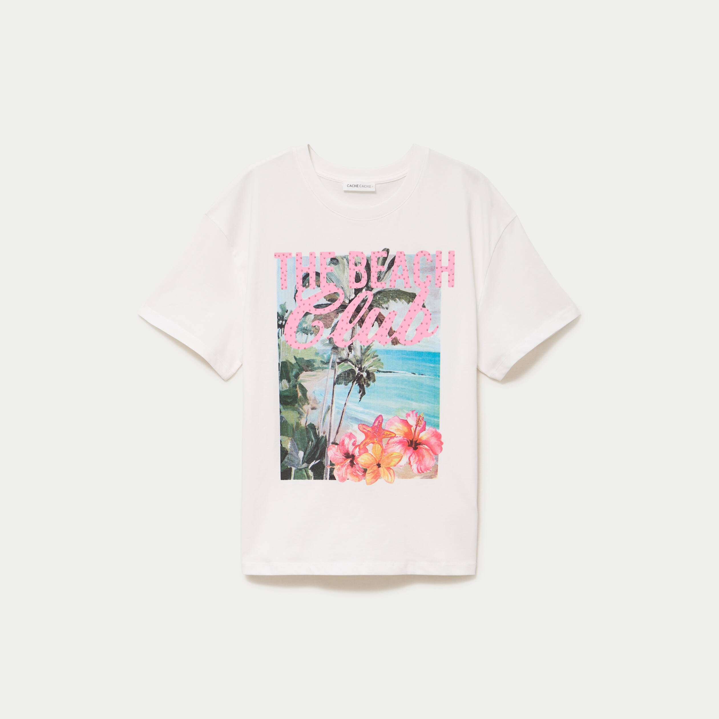 T-shirt col rond manches courtes ecru femme