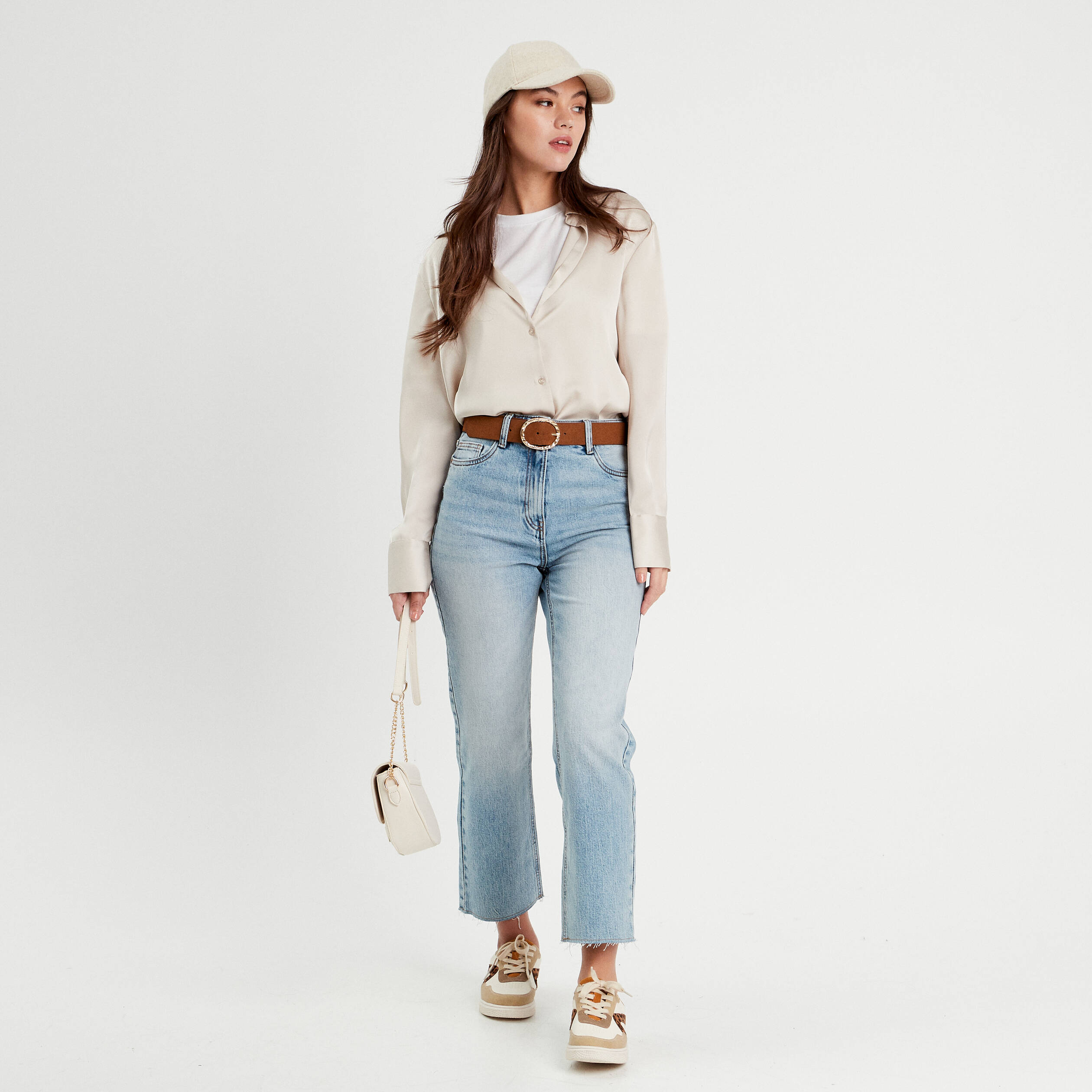 jeans droit taille haute denim double stone femme Jeans droit taille haute denim double stone femme