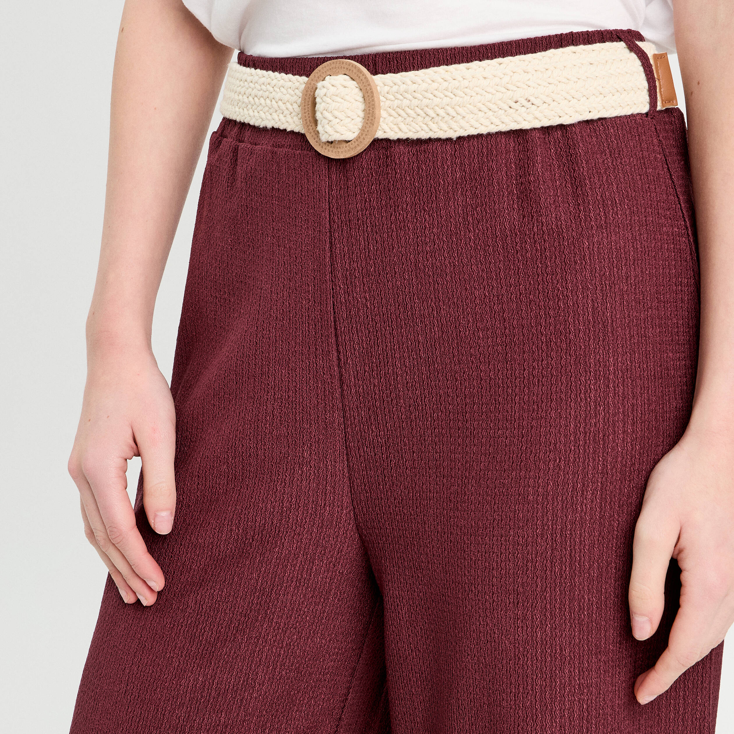 Pantalon large fluide ceintur&eacute; prune femme