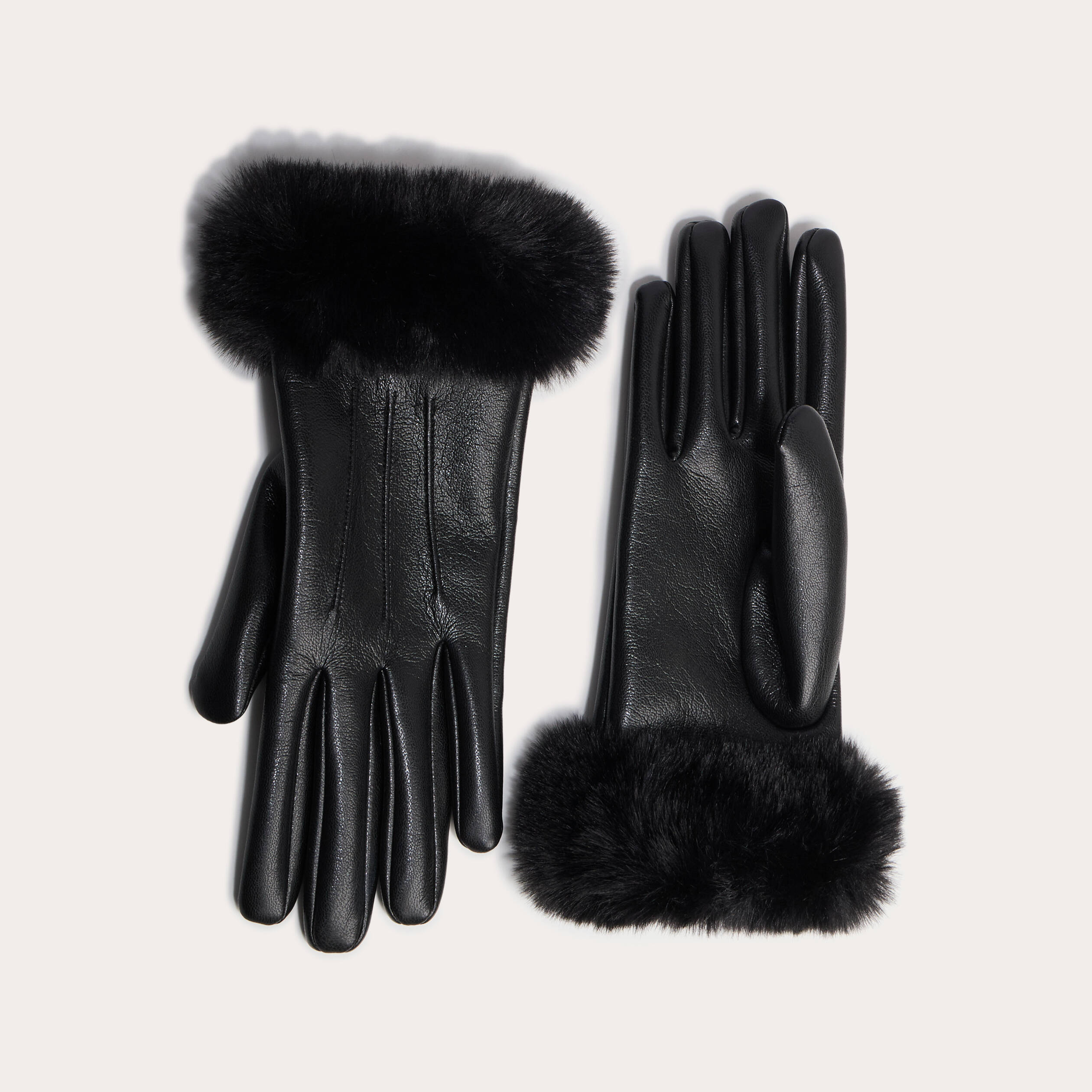 Gants d&eacute;tails fausse fourrure noir femme