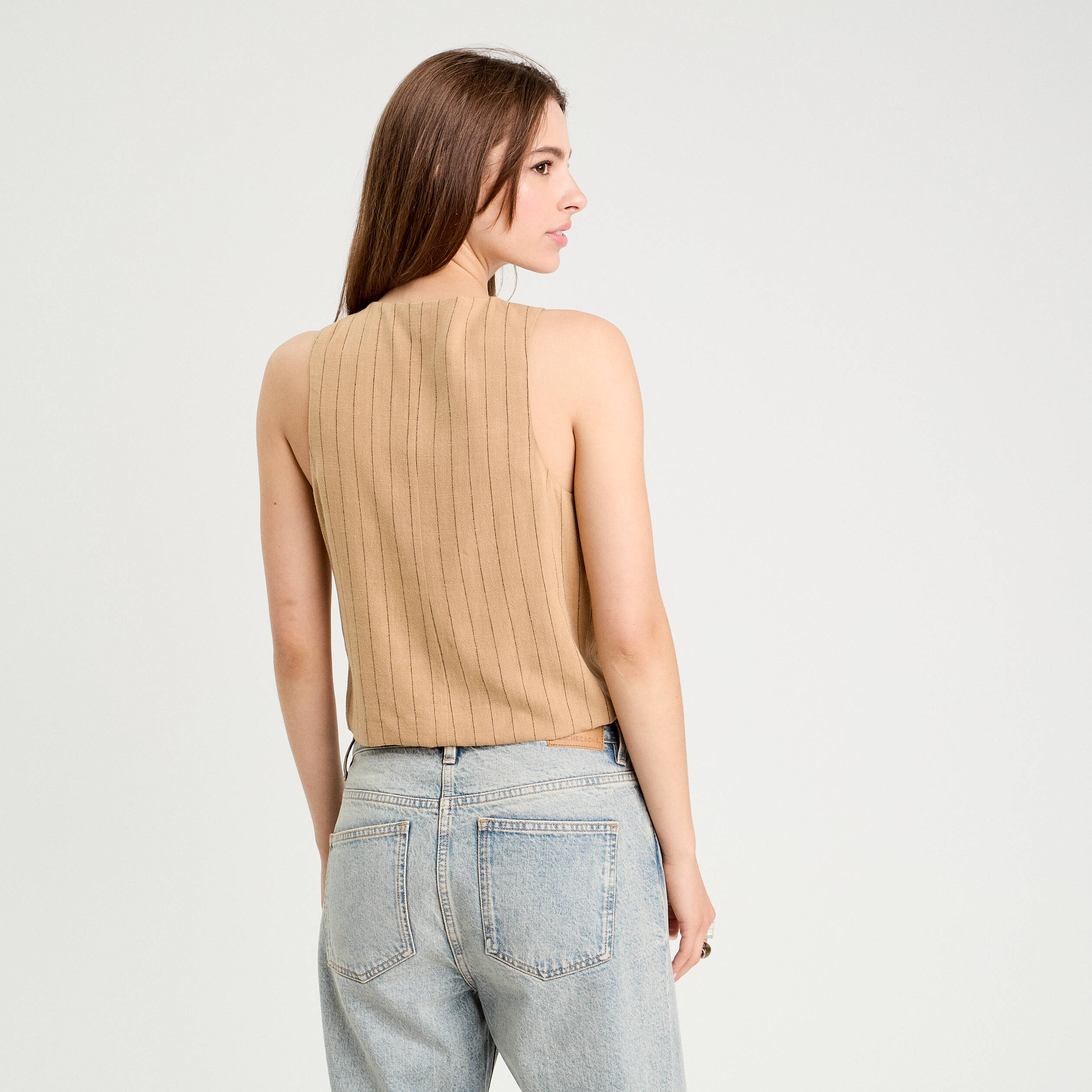 veston sans manches noue beige femme Veston sans manches noué beige femme