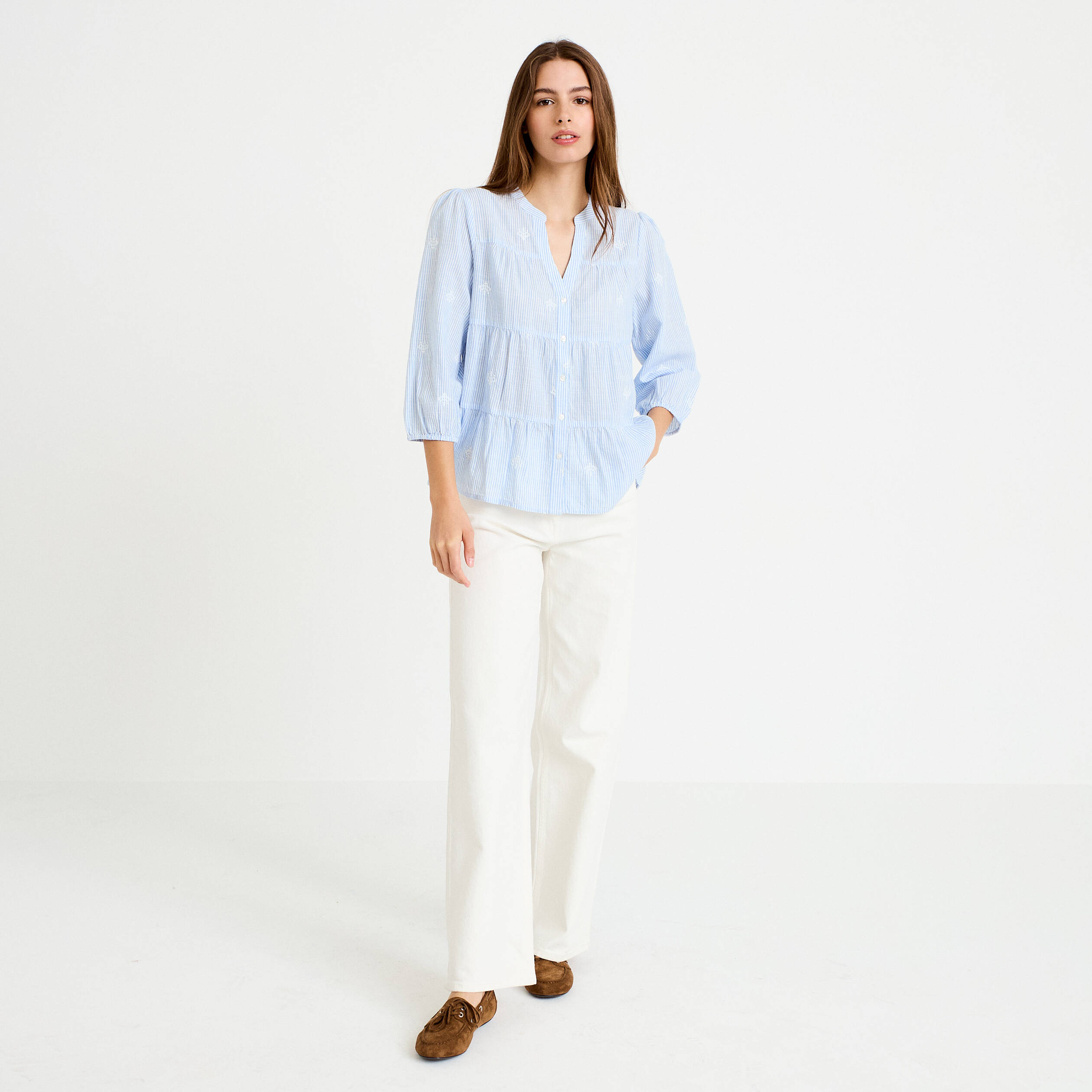 Chemise droite manches 3/4 blanc femme