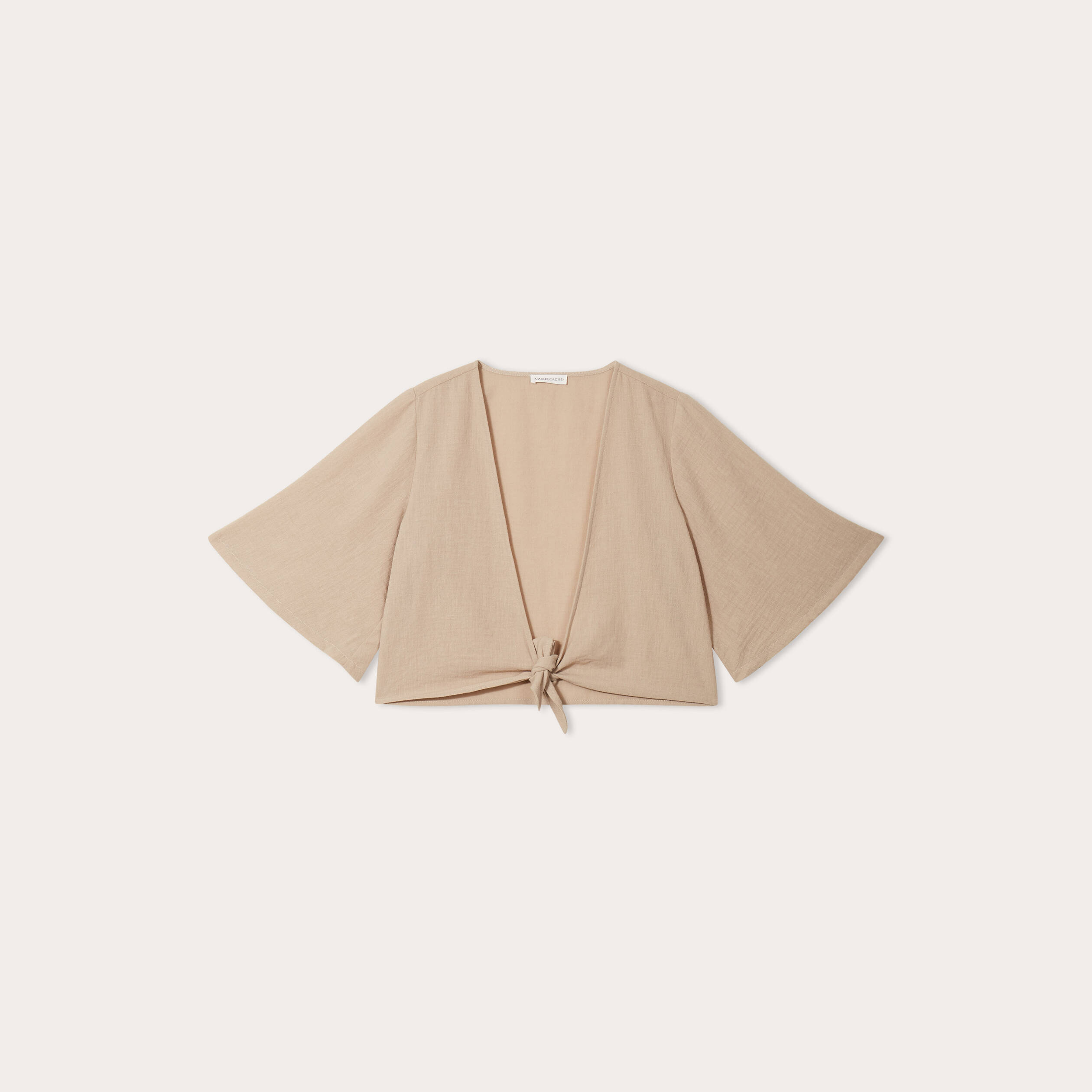 Blouse manches 3/4 nou&eacute;e beige femme