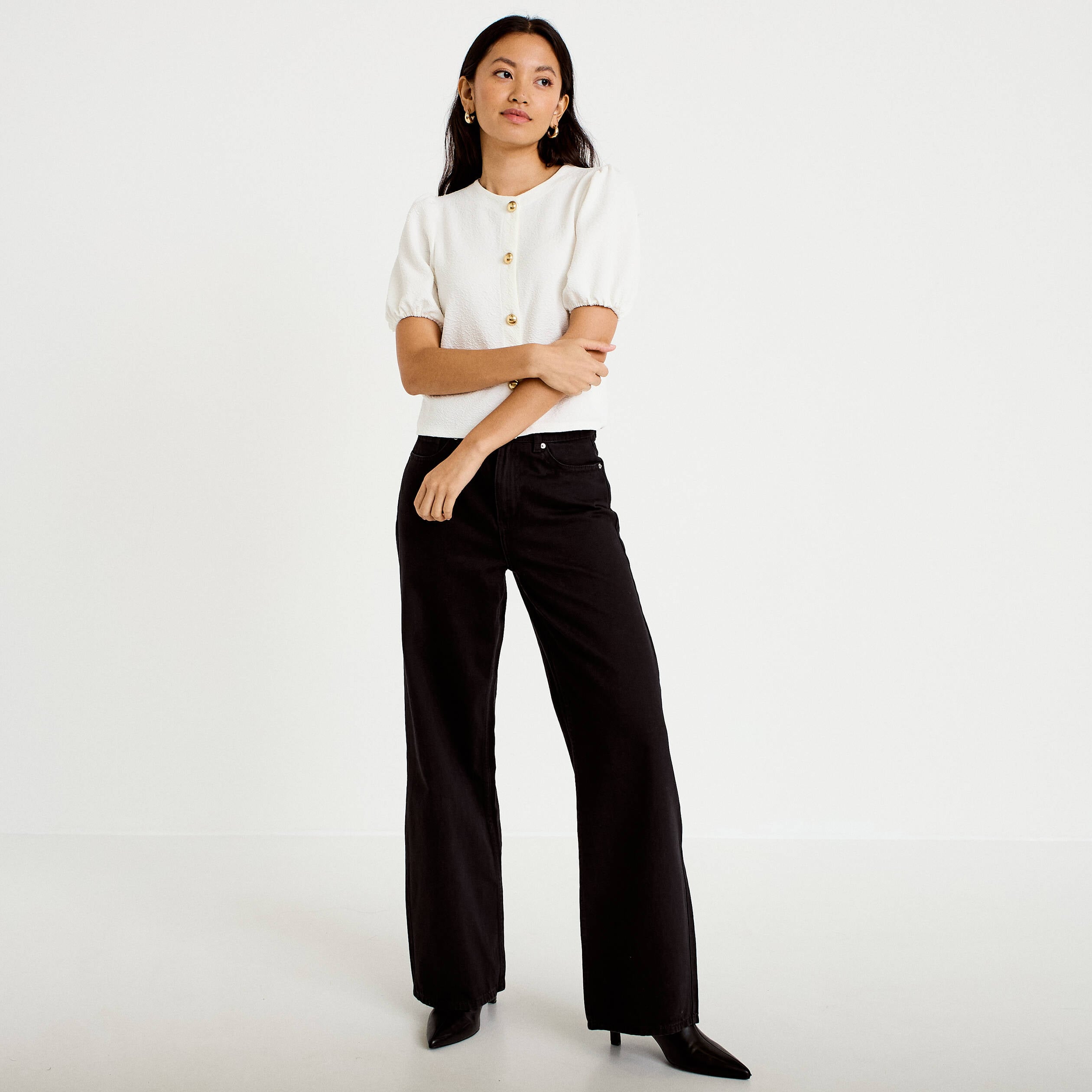 Blouse droite manches courtes ecru femme