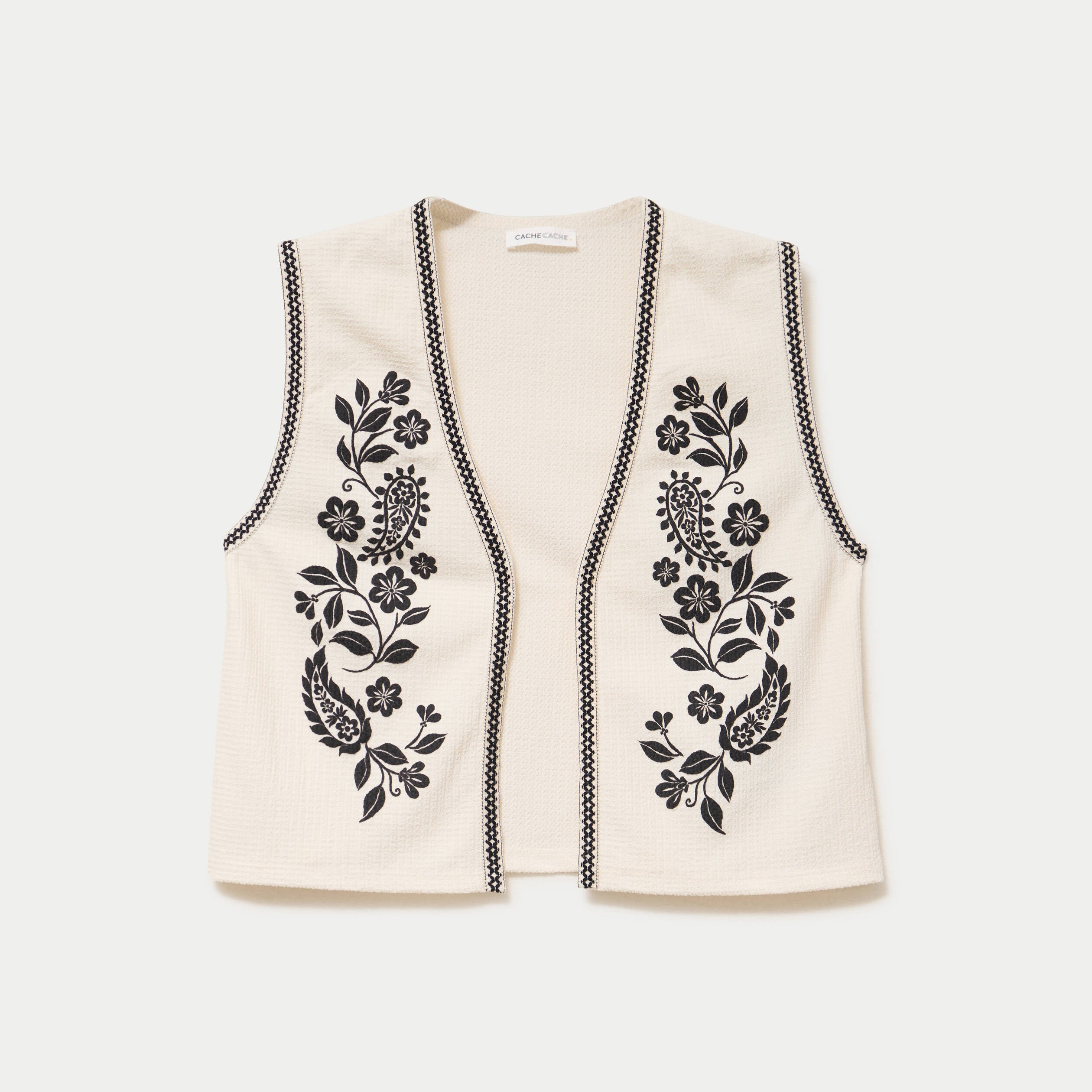 Gilet droit court sans manches ecru femme