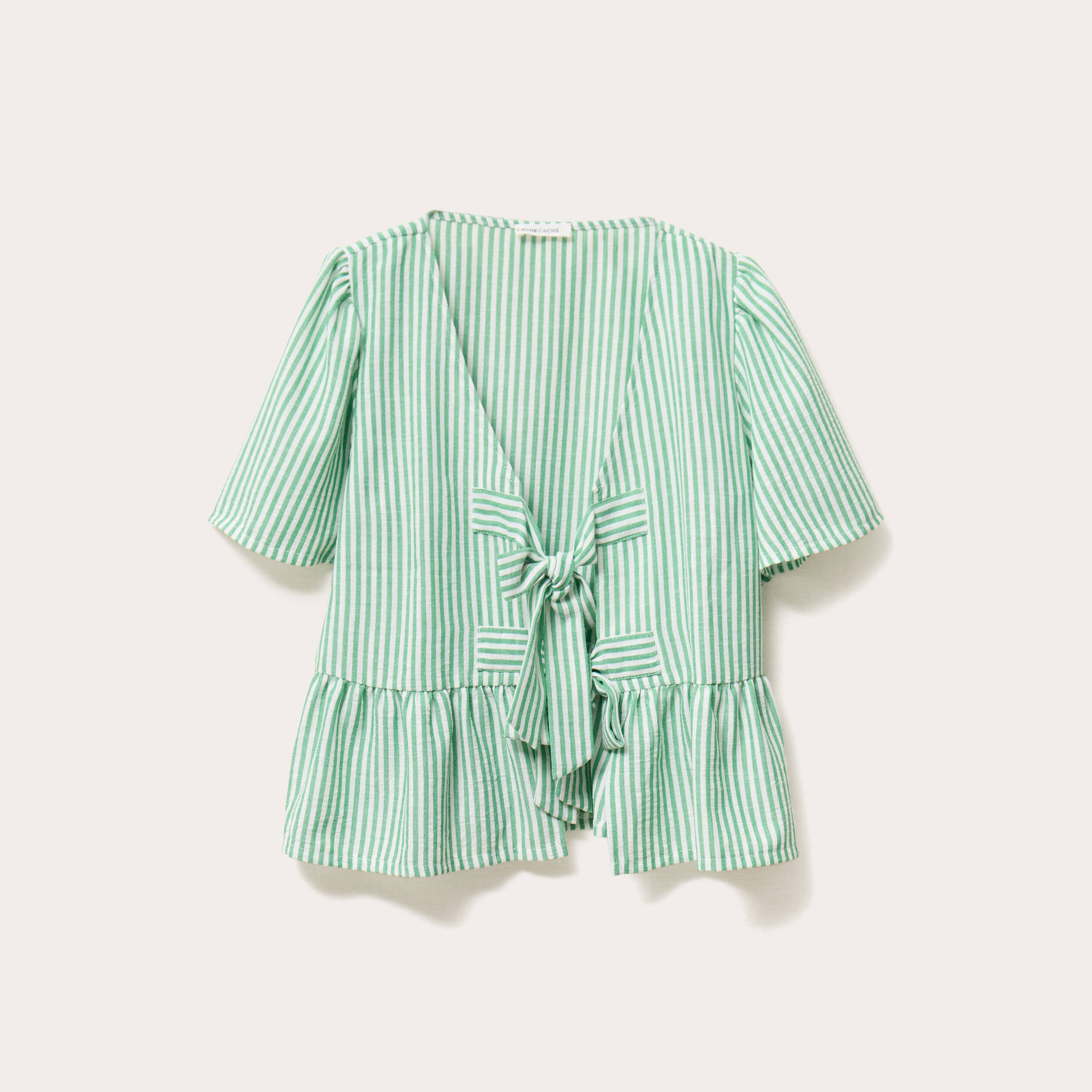 blouse manches courtes noeuds vert prairie femme Blouse manches courtes noeuds vert prairie femme