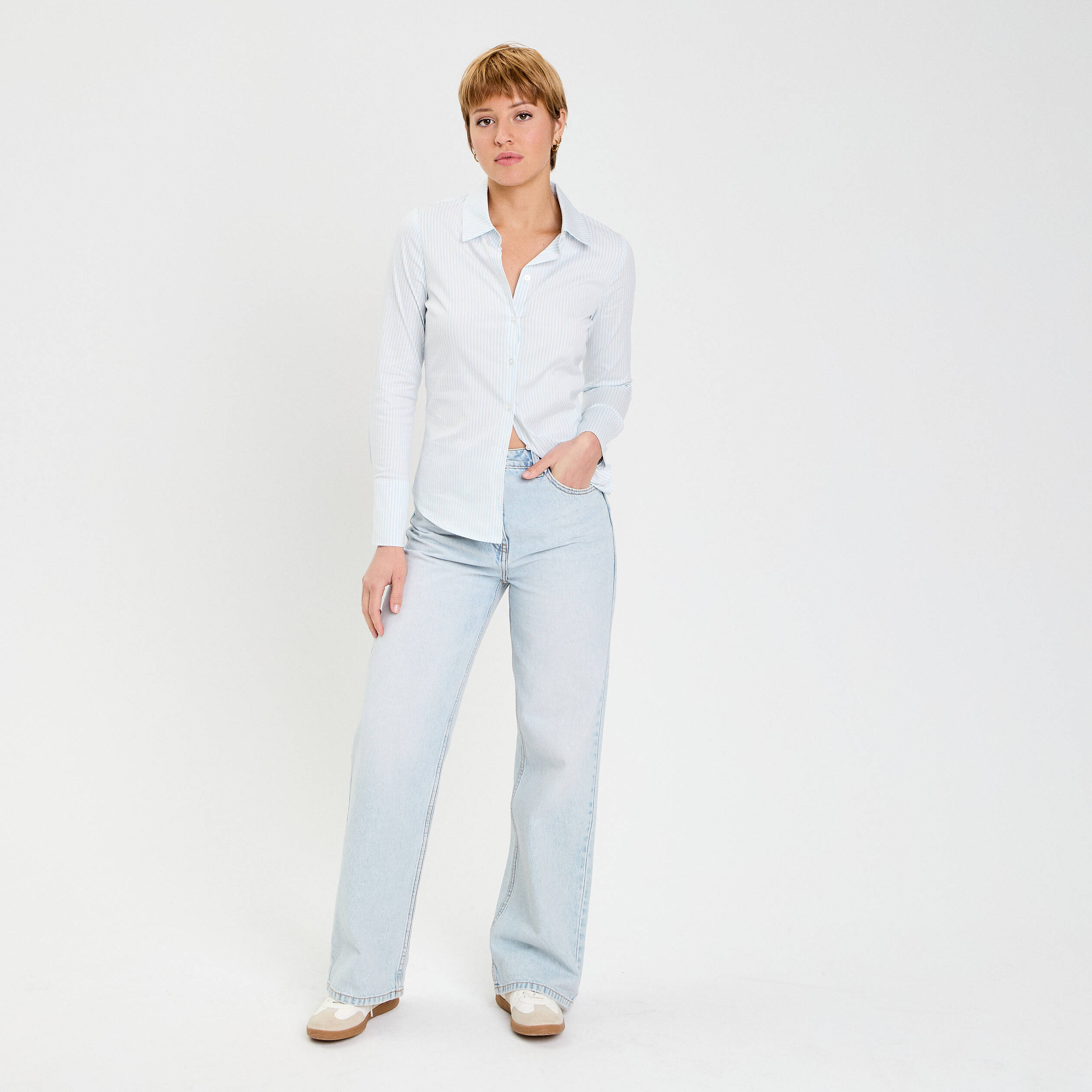 Chemise manches longues bleu femme
