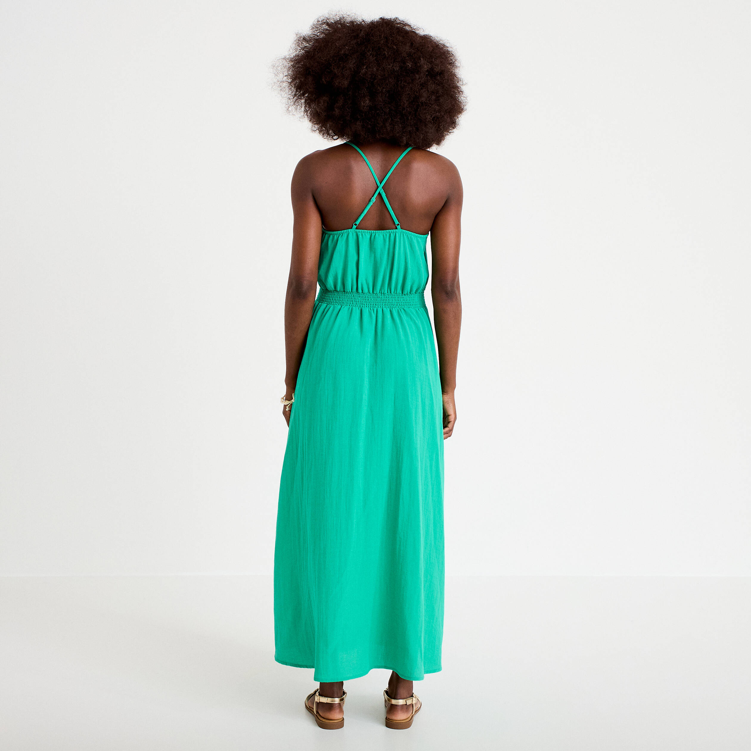 Robe &eacute;vas&eacute;e 3/4 col v bretelles vert femme