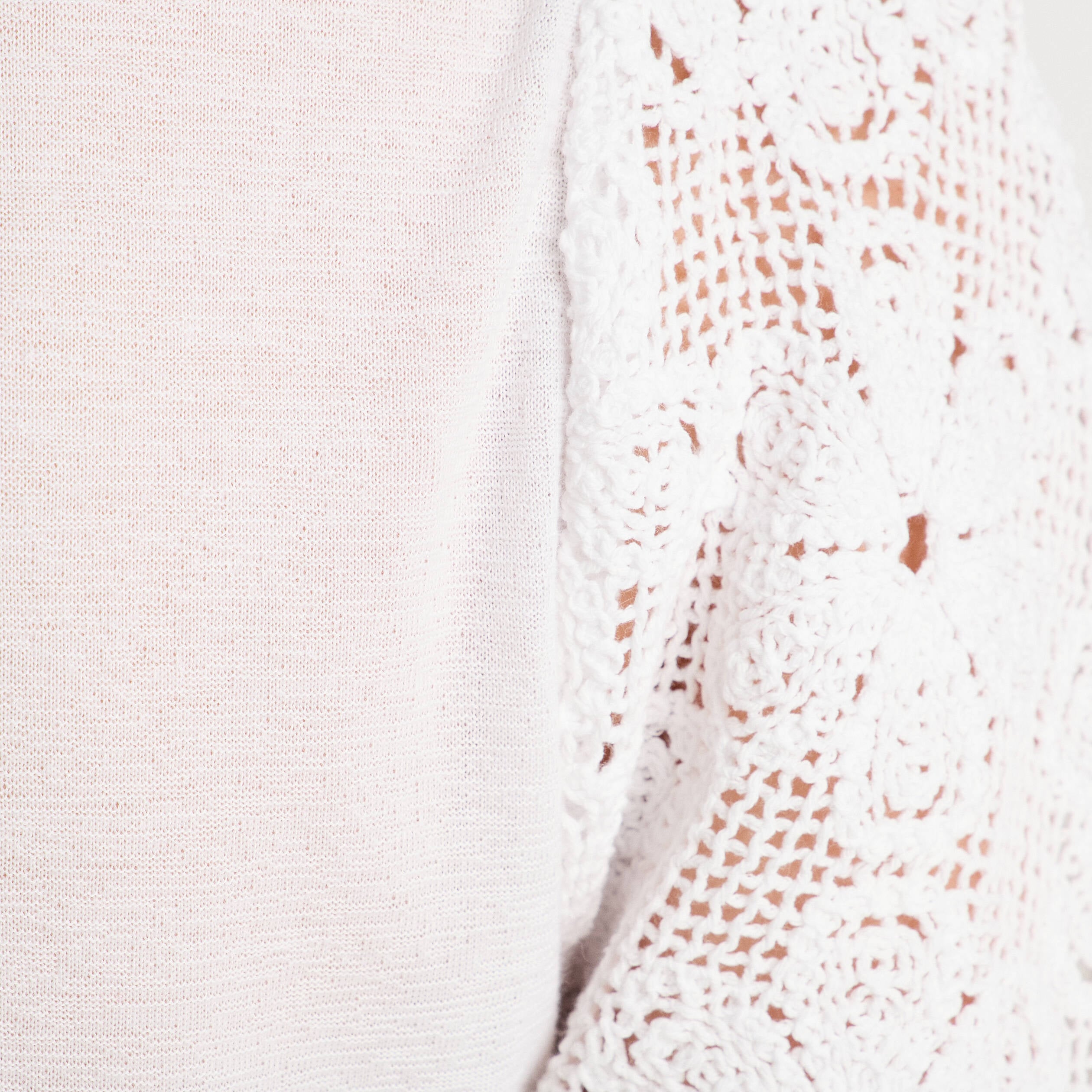 T-shirt dentelle macram&eacute; blanc femme