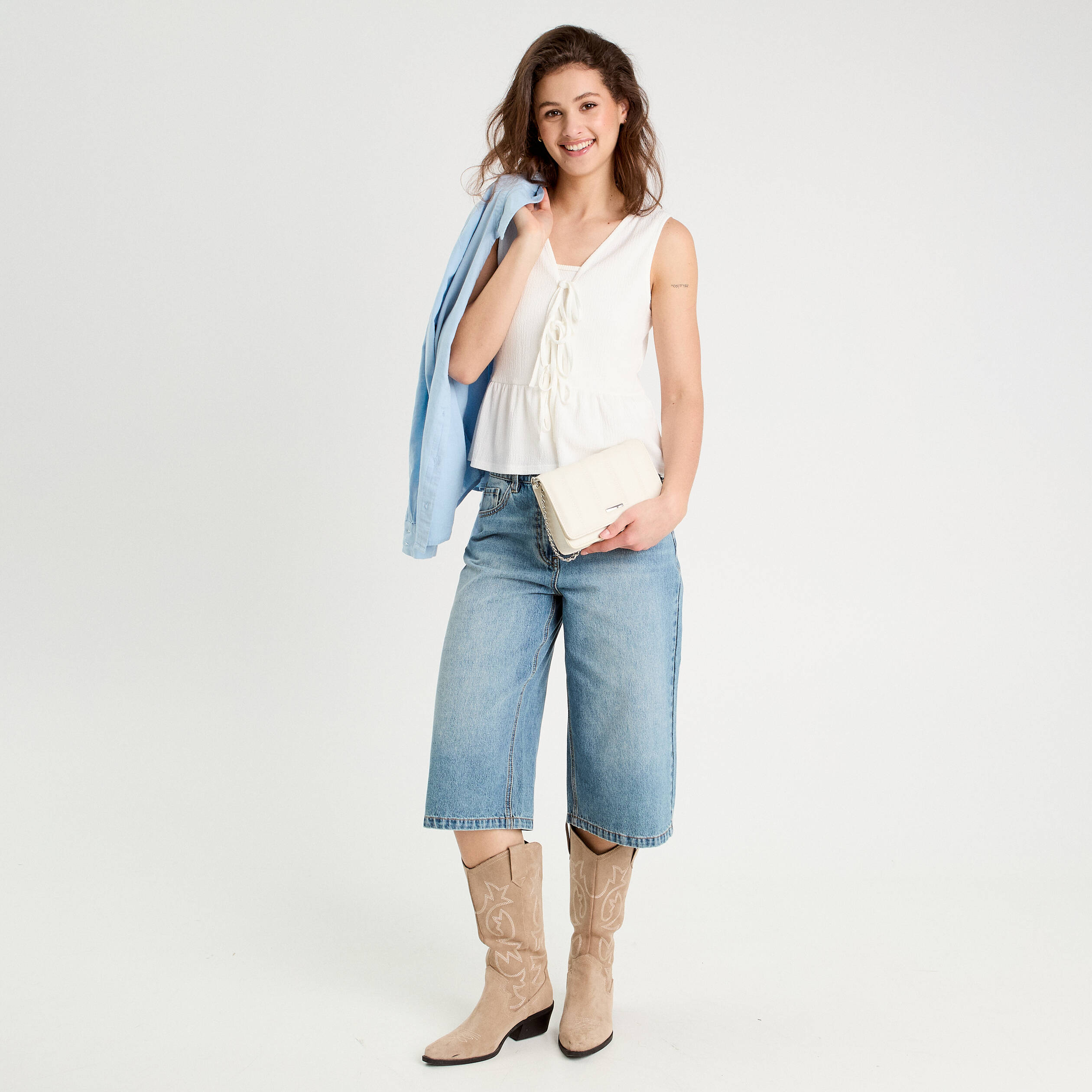 Blouse nou&eacute;e ecru femme