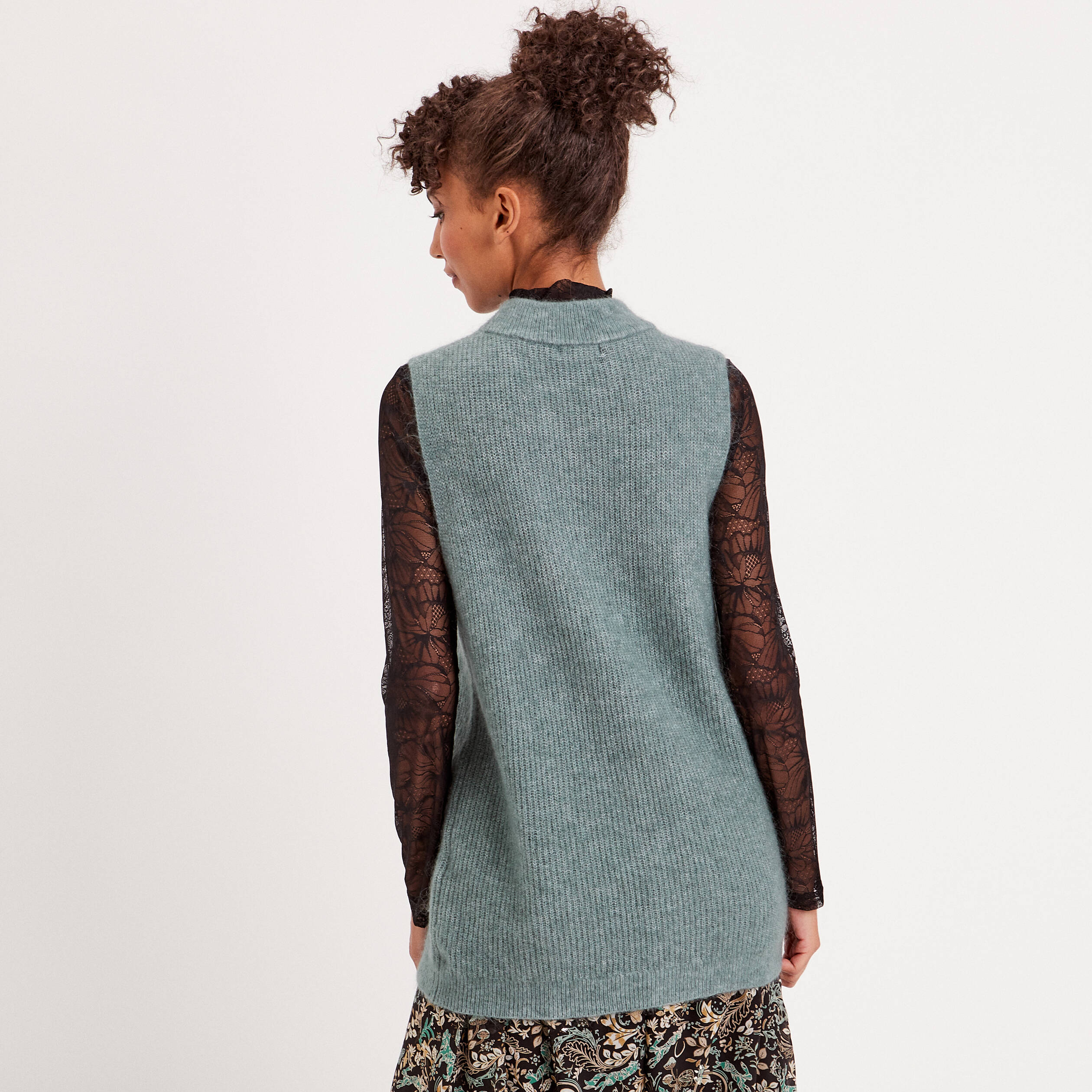pull sans manches col roule vert fonce femme Pull sans manches col roulé vert foncé femme