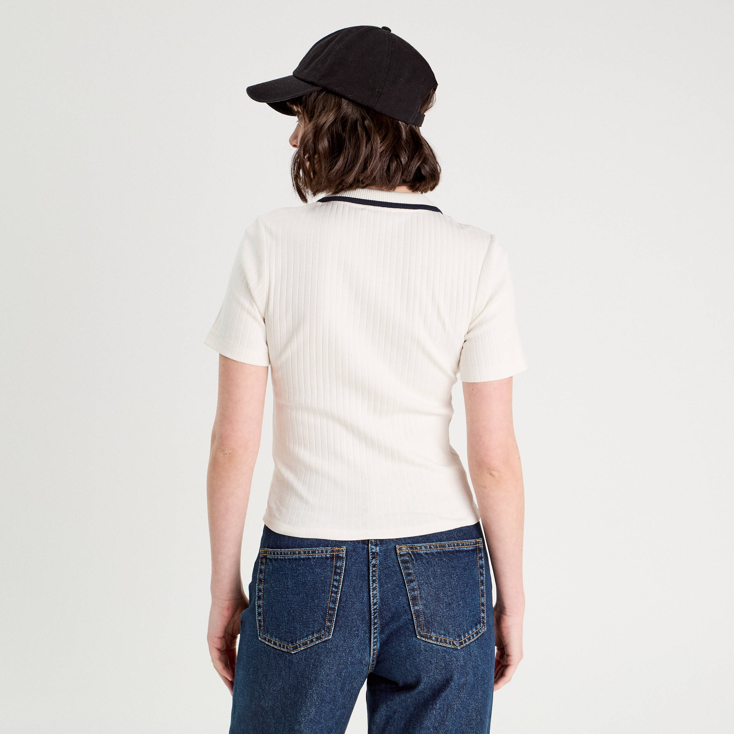 Polo c&ocirc;tel&eacute; manches courtes ecru femme