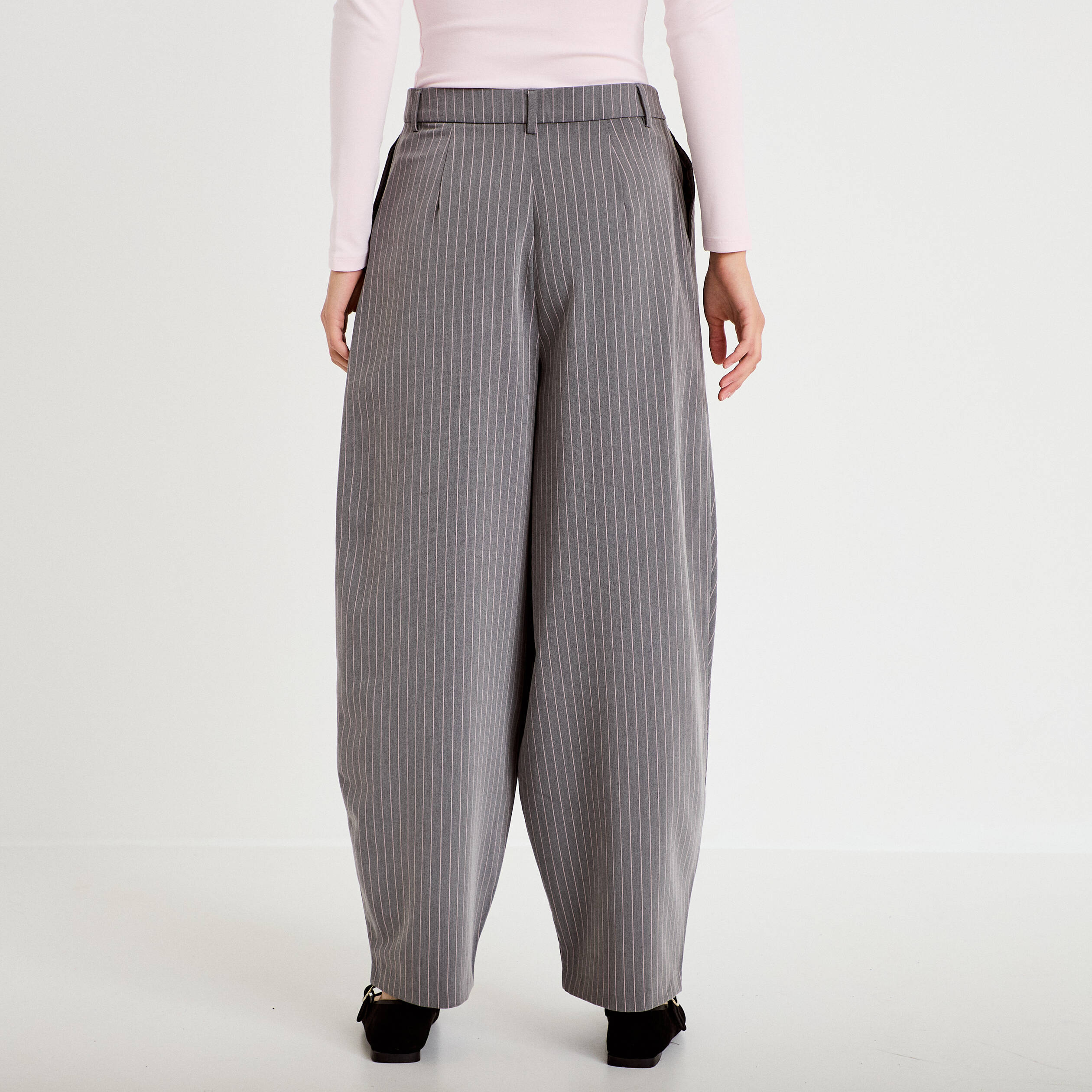 Pantalon bootcut taille basse gris femme