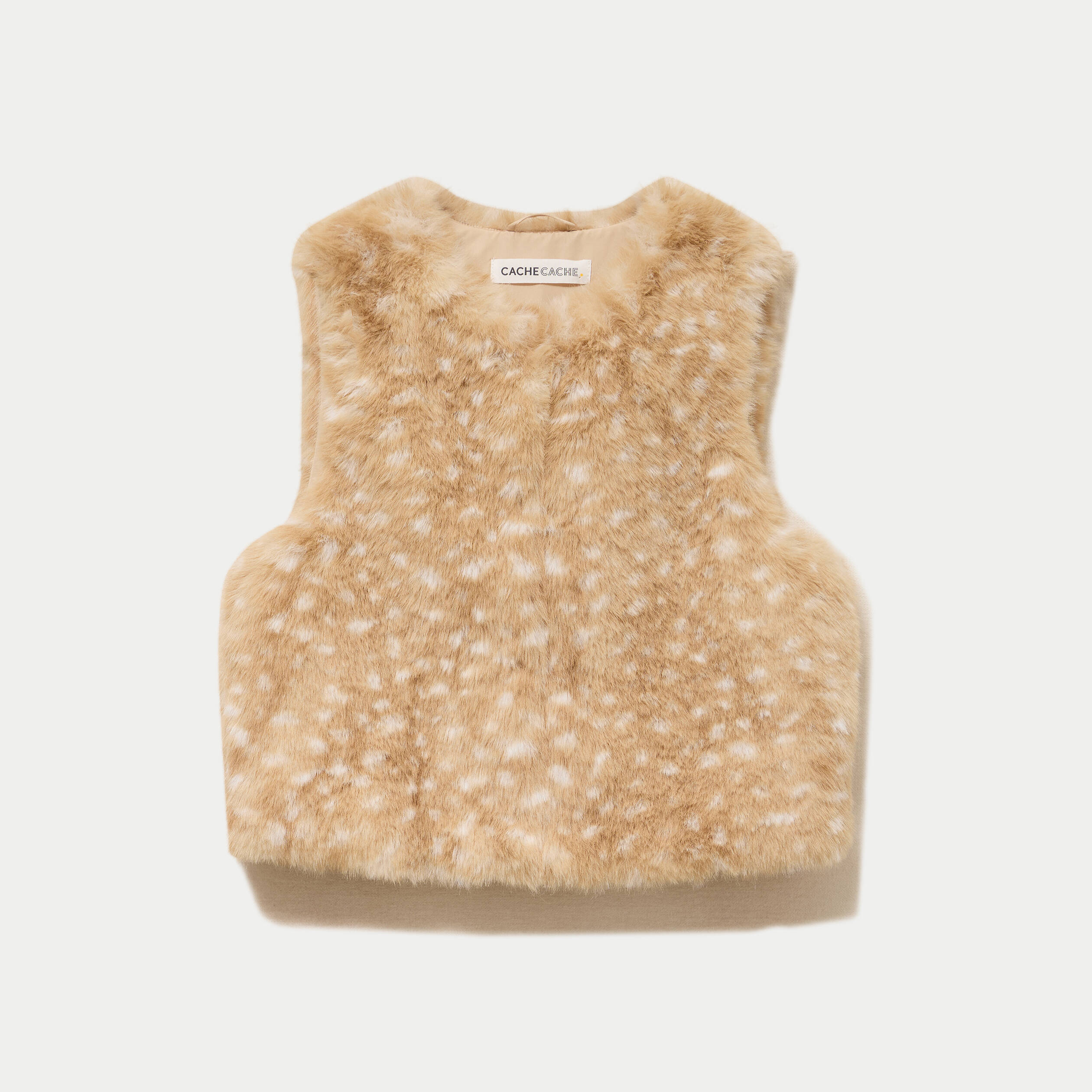 Gilet sans manches fausse fourrure beige femme
