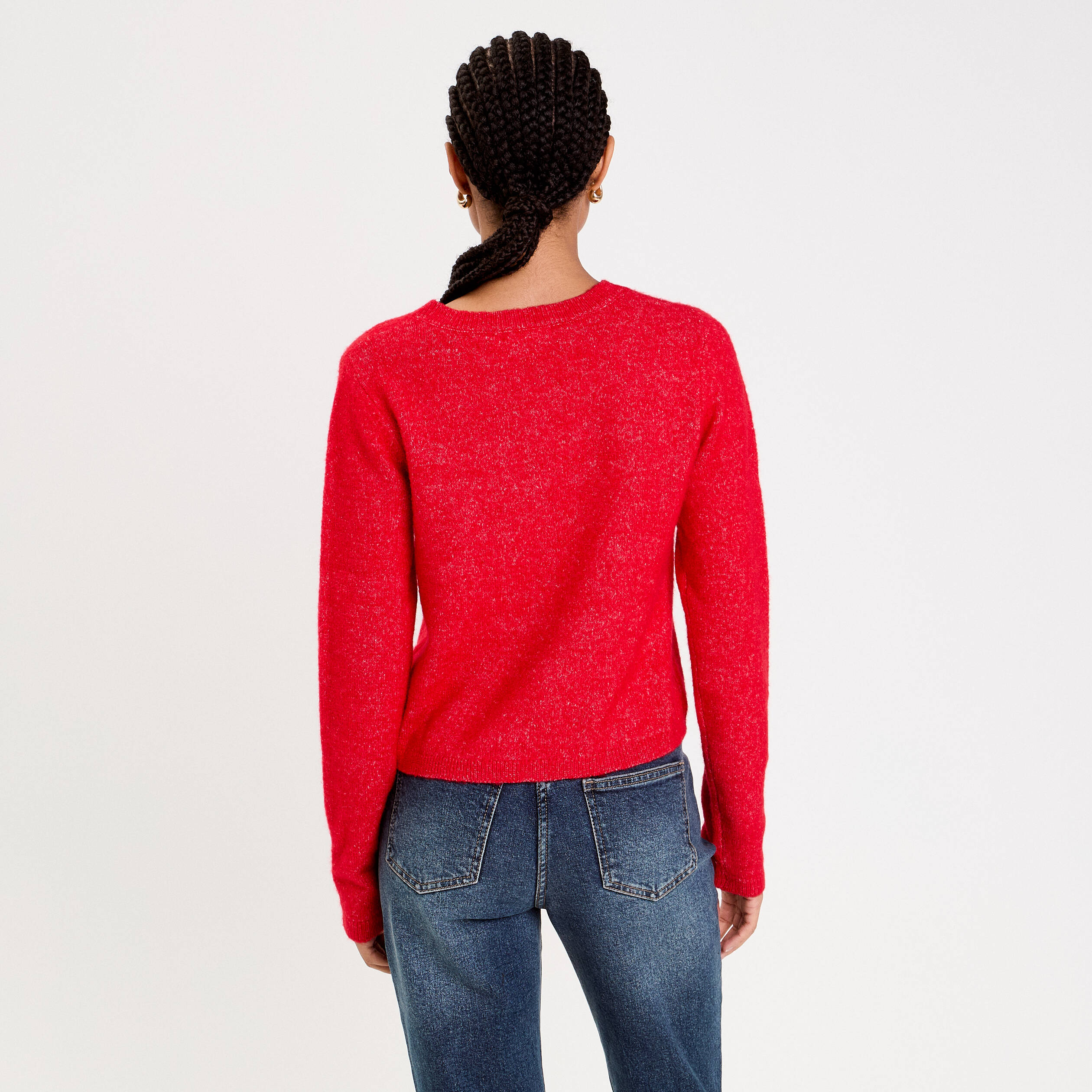 Gilet boutonn&eacute; manches longues rouge femme