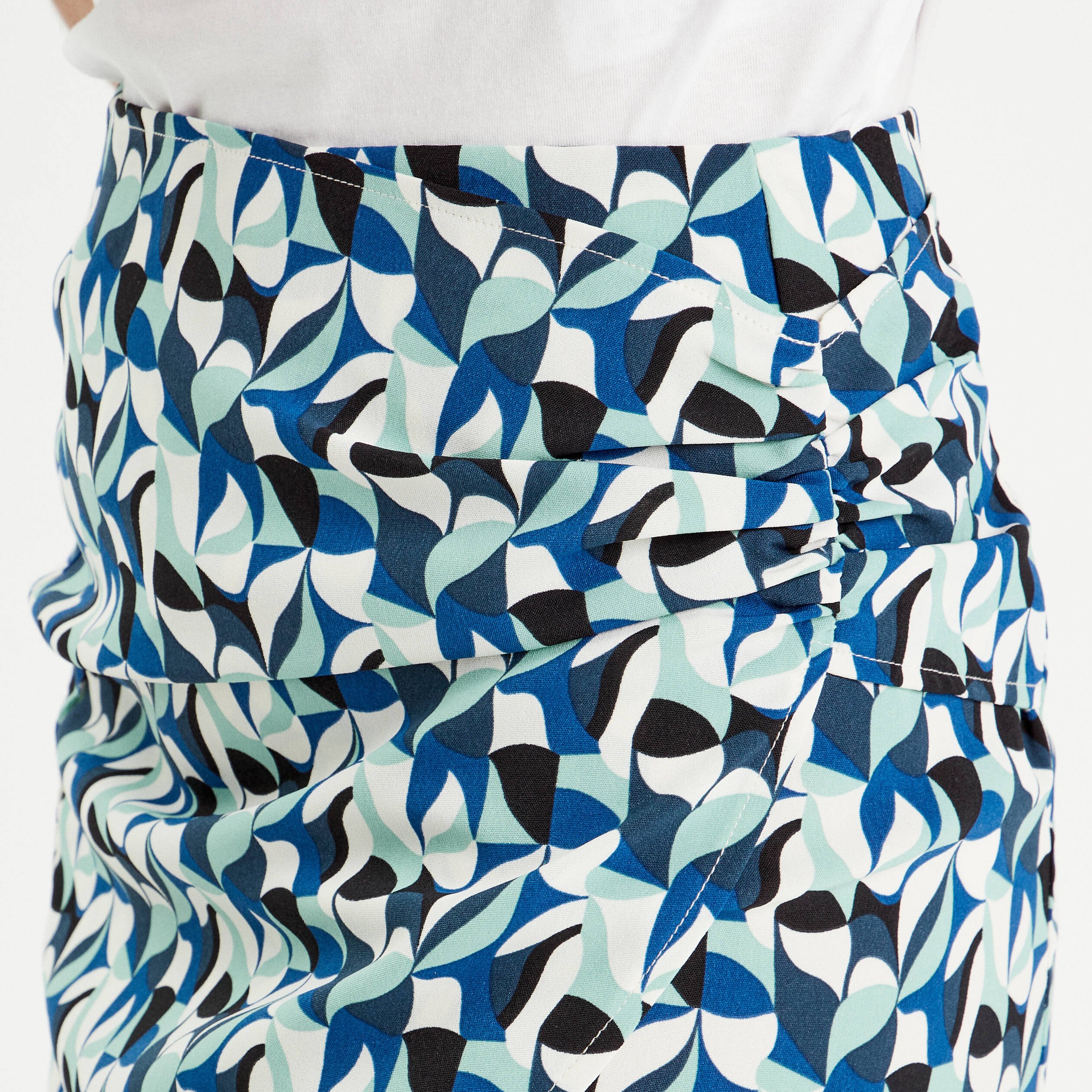 jupe droite drapee bleu femme Jupe droite drapée bleu femme