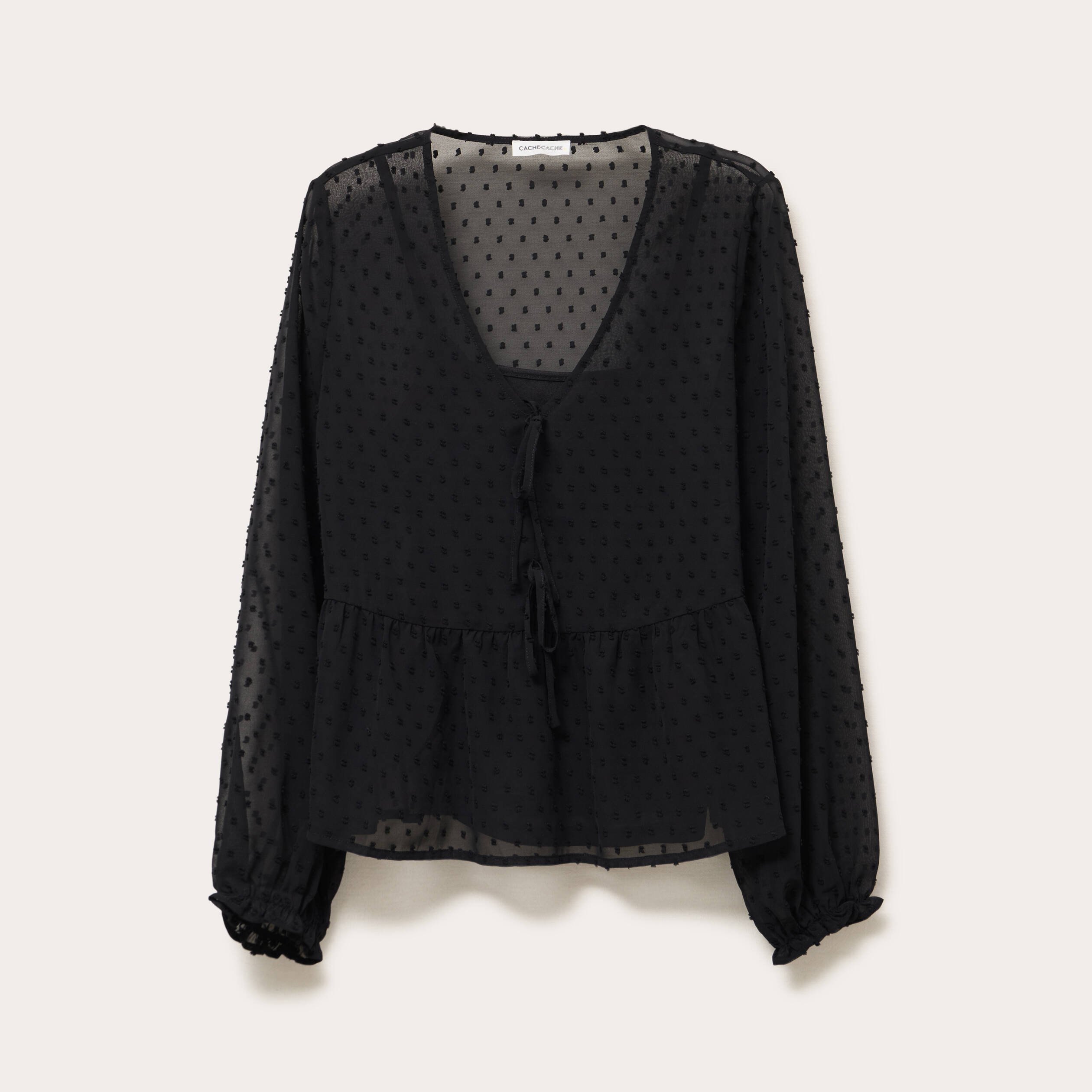 Blouse courte droite col v noir femme