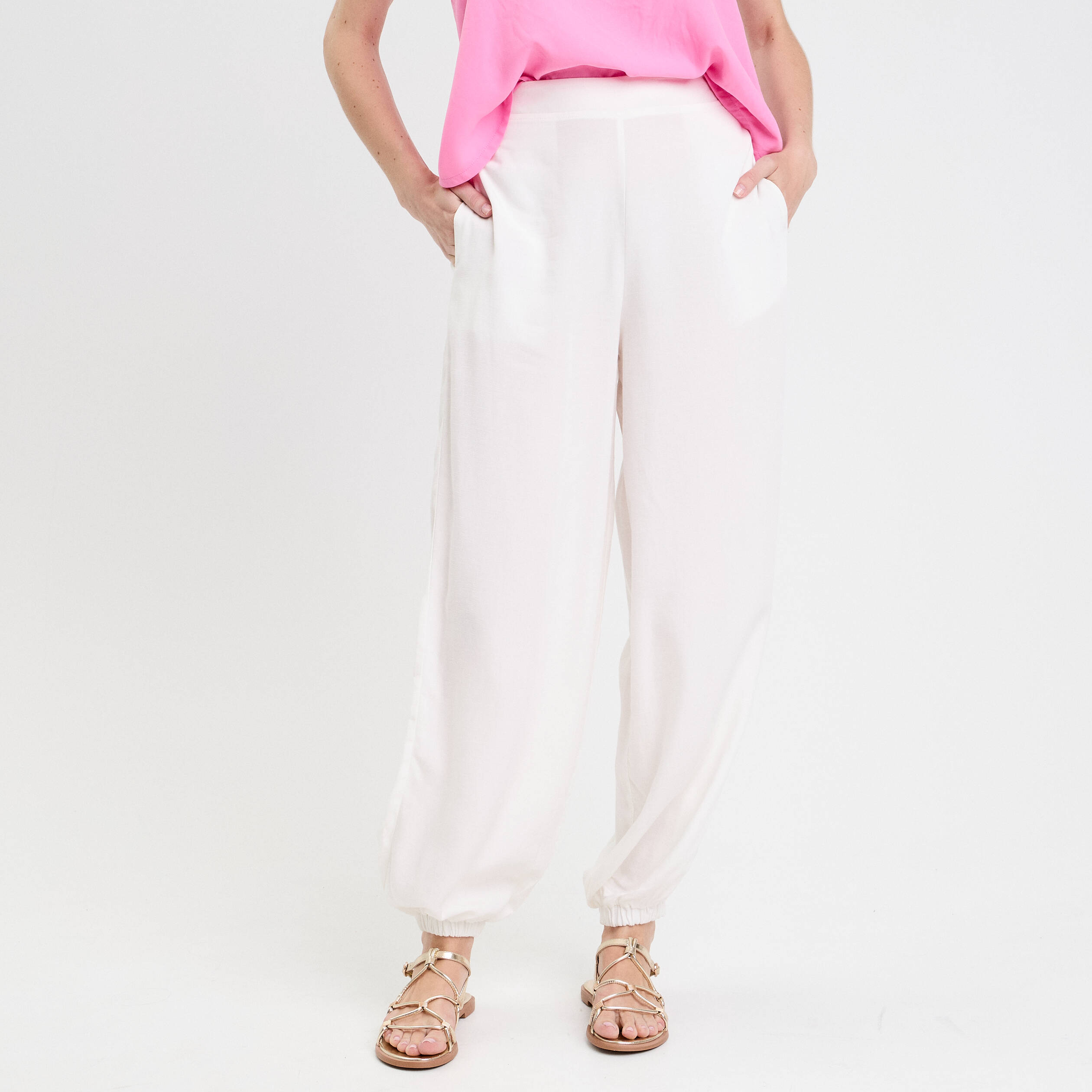 Pantalon bouffant taille standard ecru femme