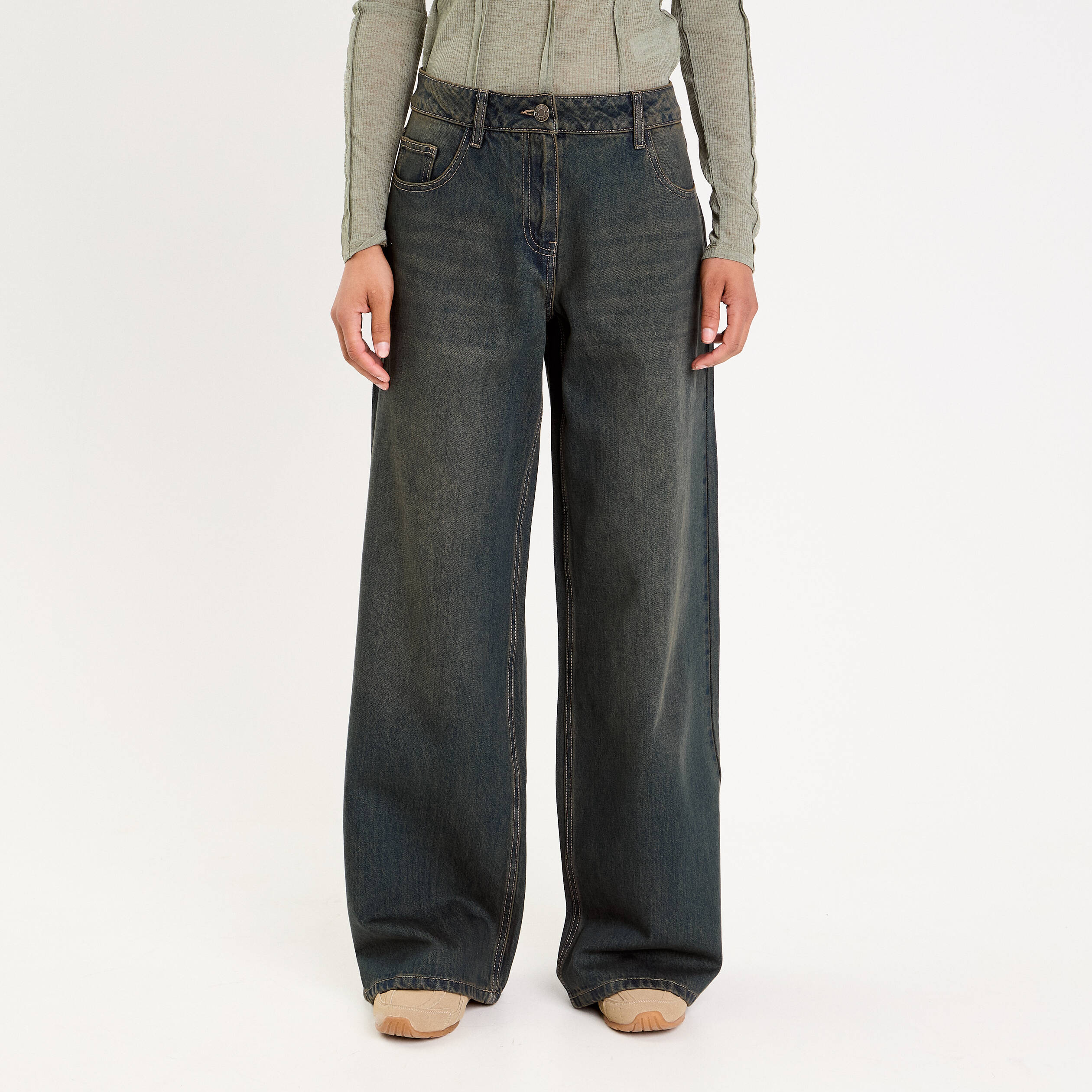 Jean wide leg taille standard bleu gris femme