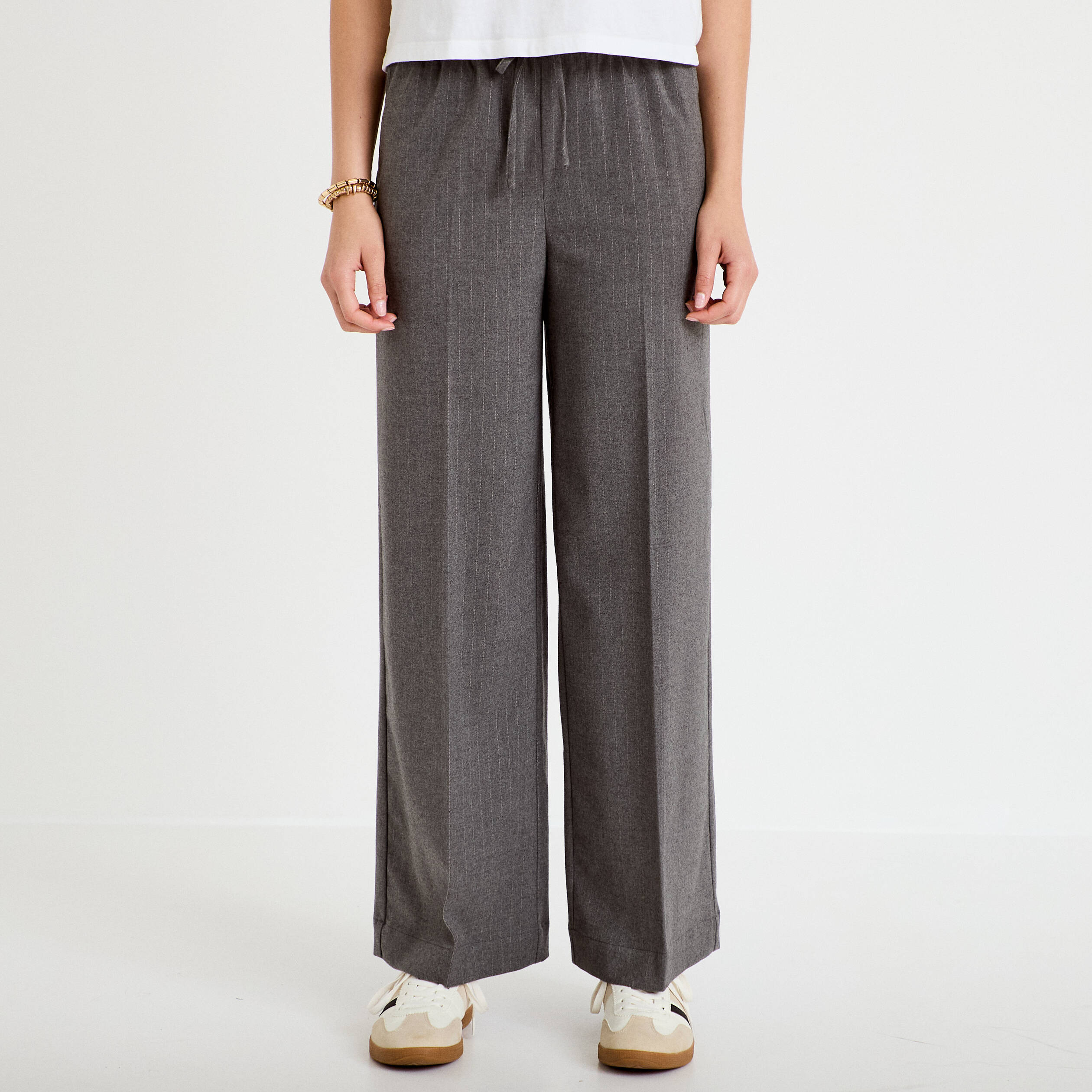 Pantalon large taille standard gris femme