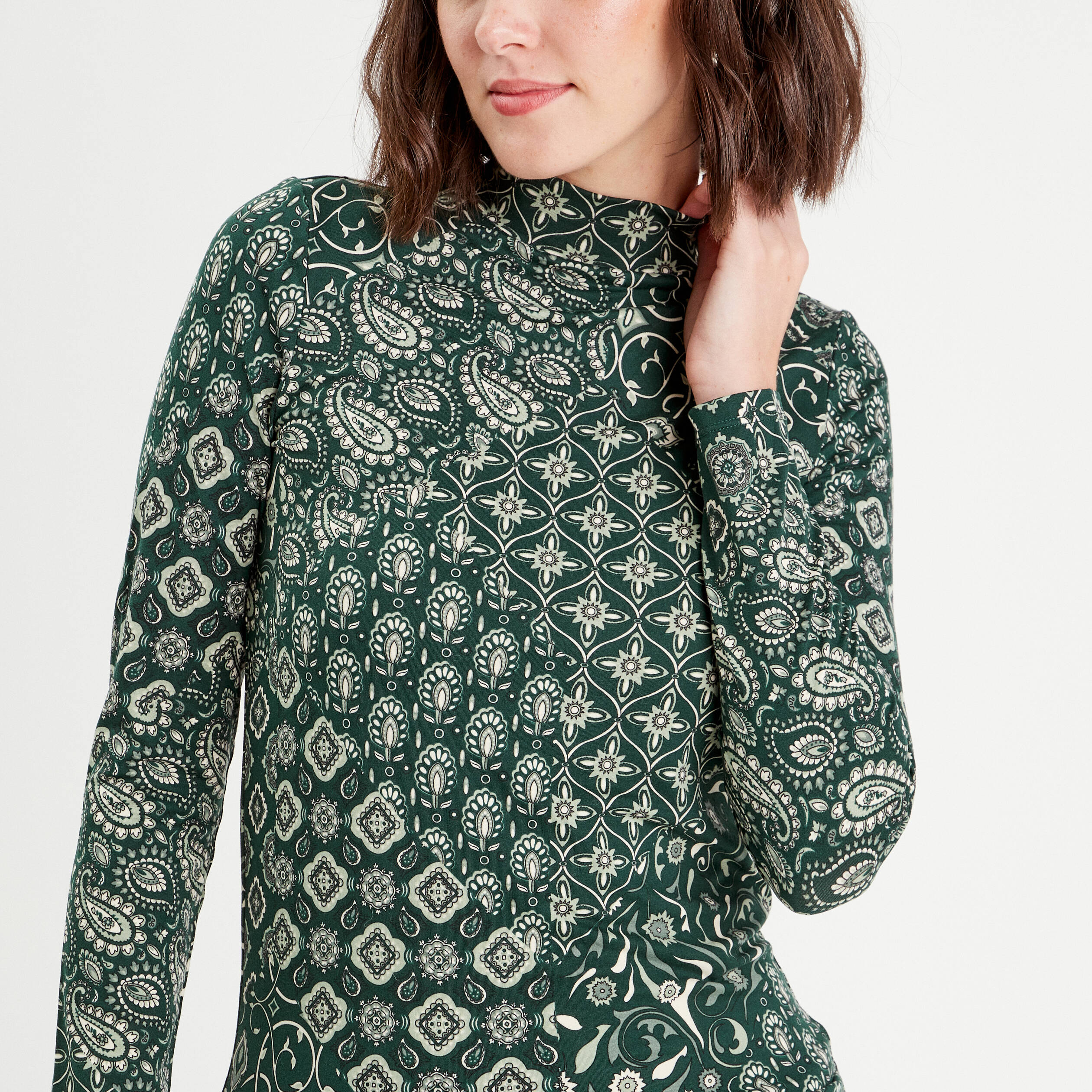 t shirt col montant vert femme T-shirt col montant vert femme