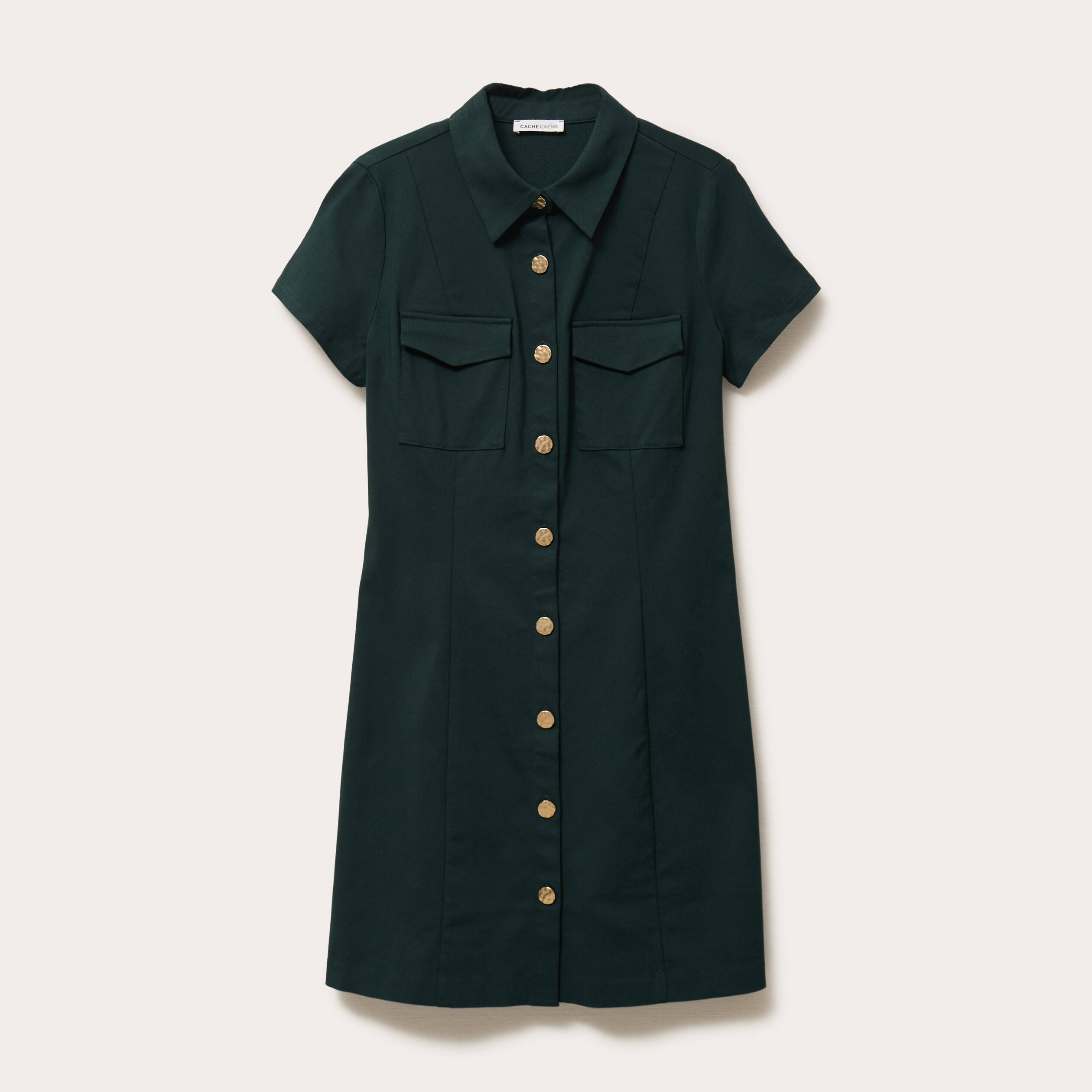 Robe droite boutonn&eacute;e vert fonc&eacute; femme