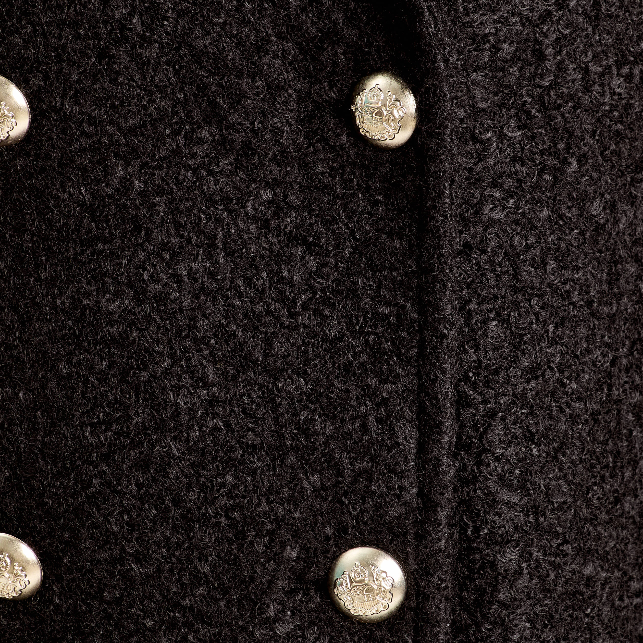 Manteau bouclette boutonn&eacute; noir femme
