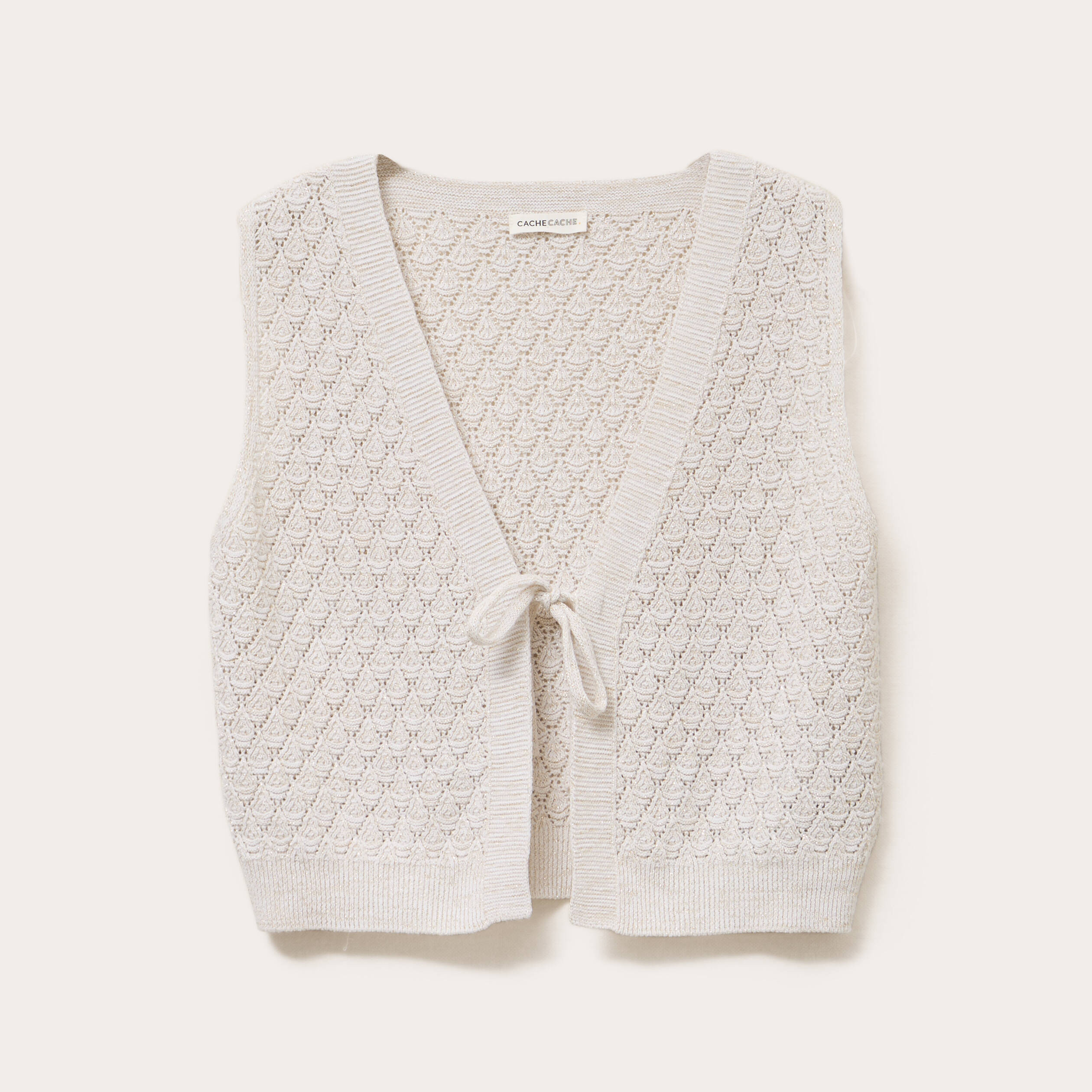 gilet sans manches noue ecru femme Gilet sans manches noué ecru femme