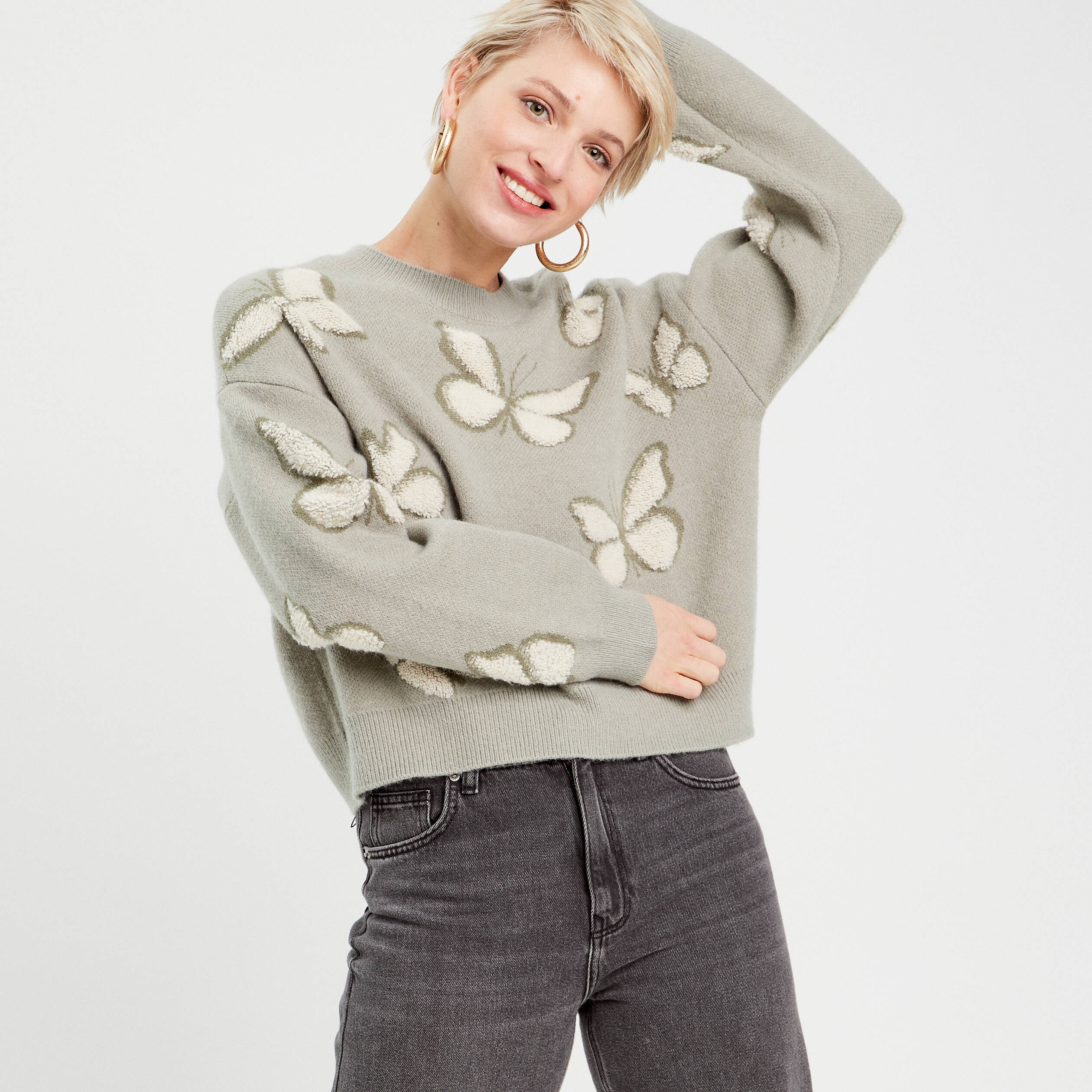 Pull manches longues vert pastel femme