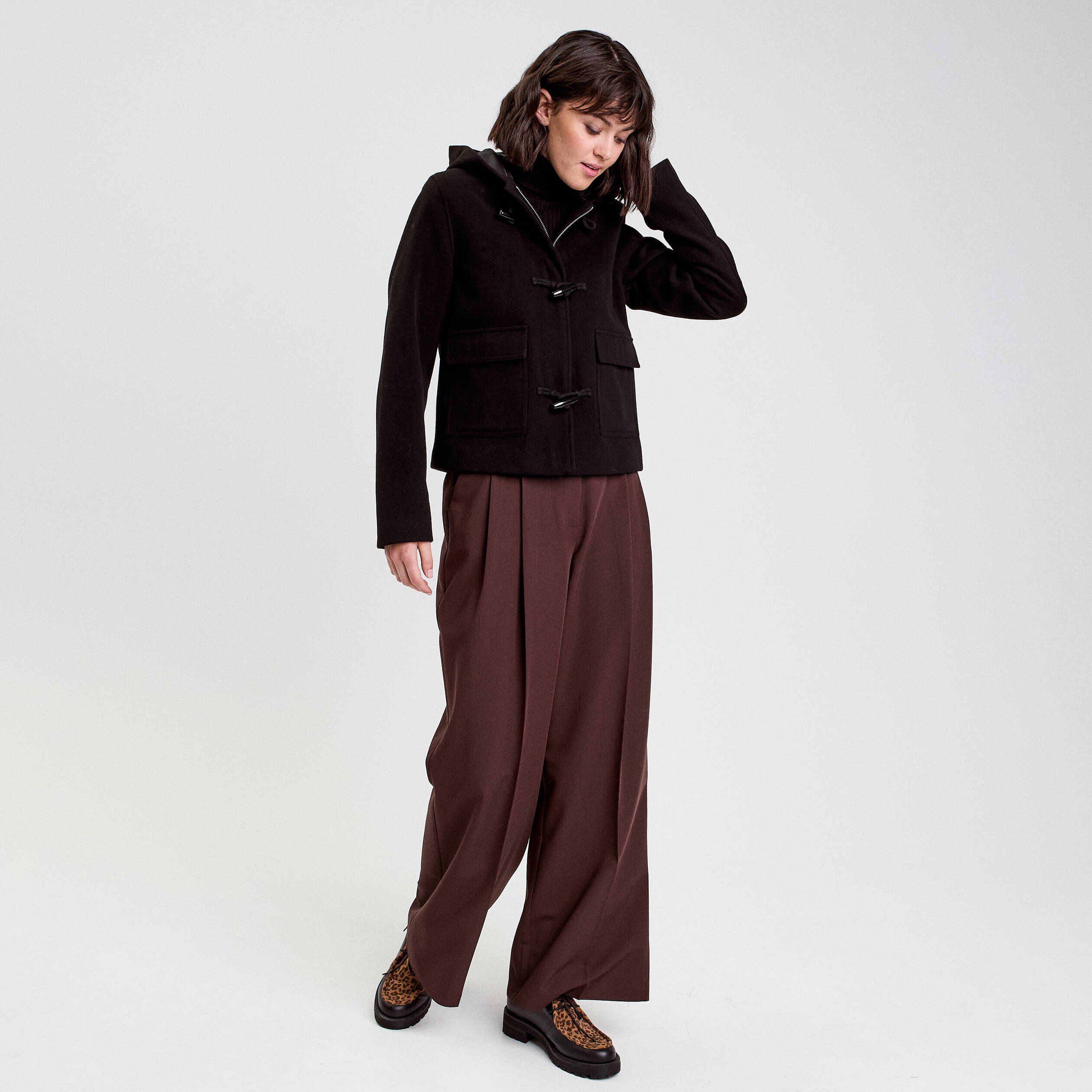 Manteau style dufflecoat noir femme