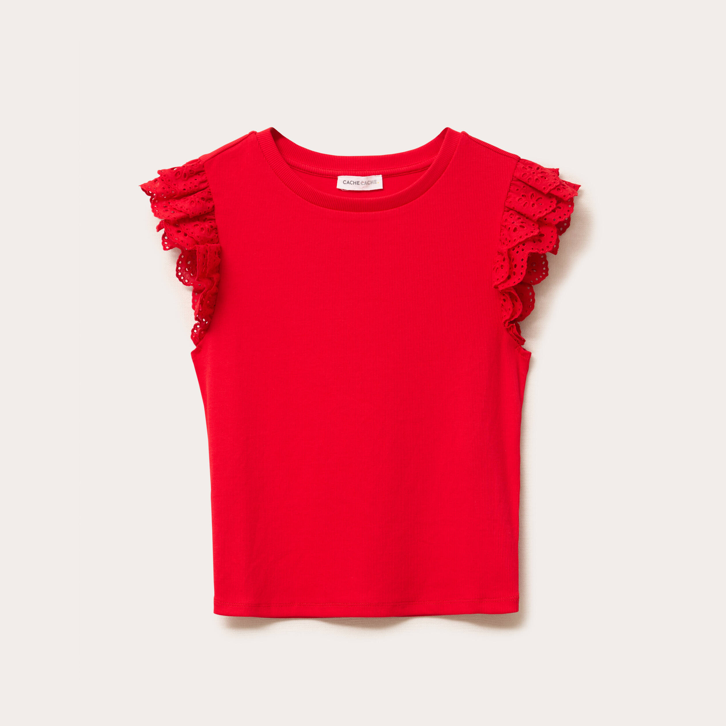 debardeur volants brodes rouge femme Débardeur volants brodés rouge femme