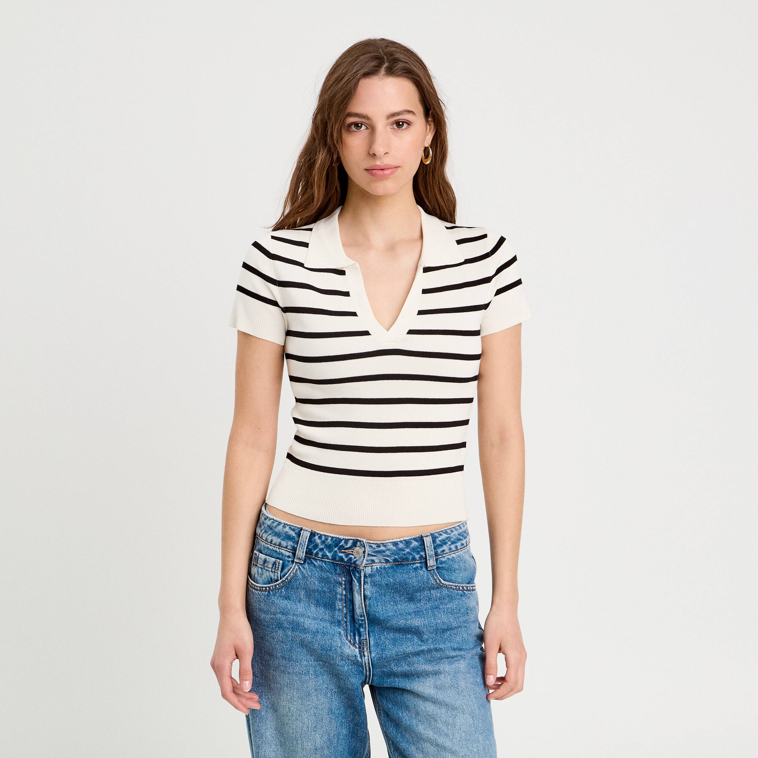 pull manches courtes col polo blanc femme Pull manches courtes col polo blanc femme