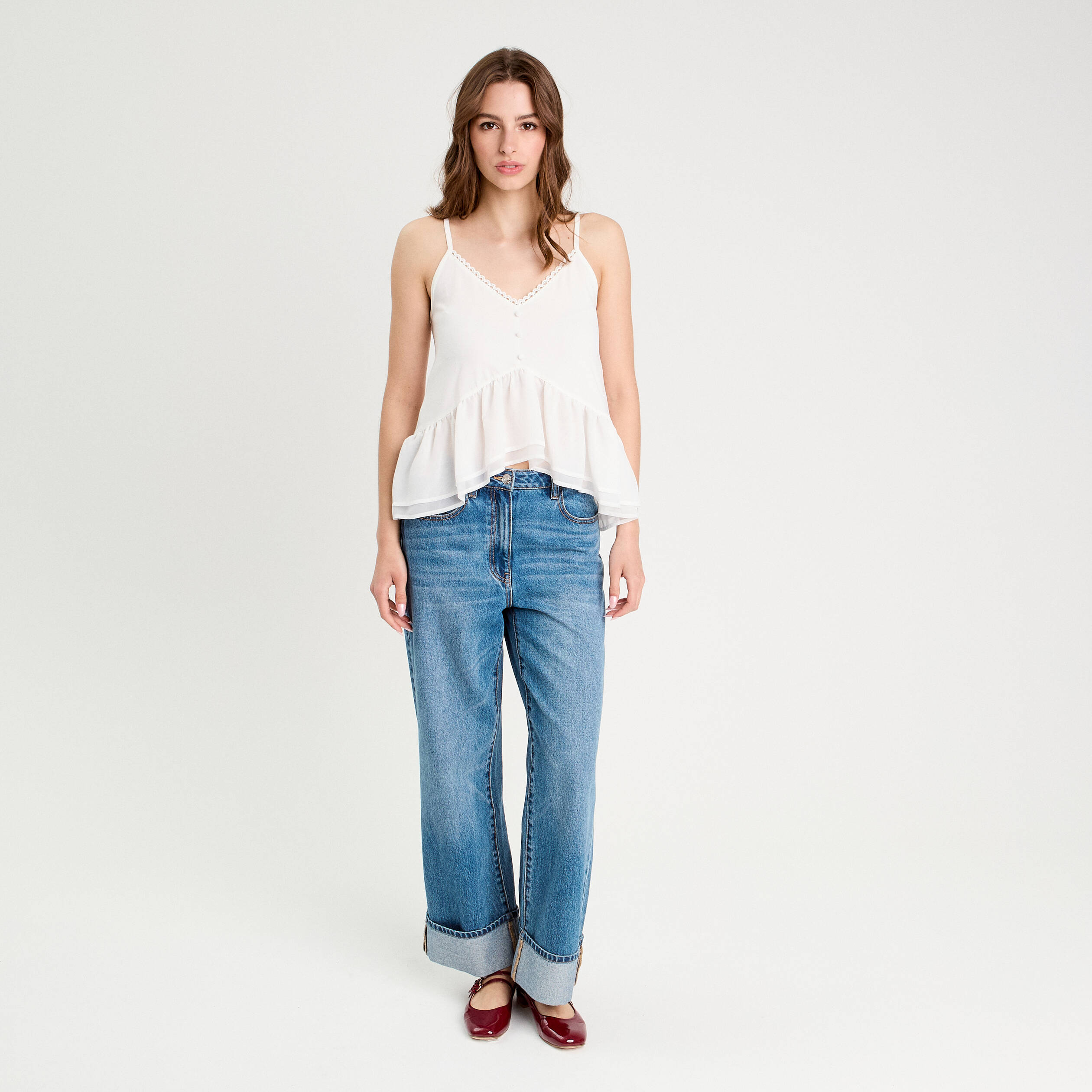 debardeur bretelles fines ecru femme Débardeur bretelles fines ecru femme