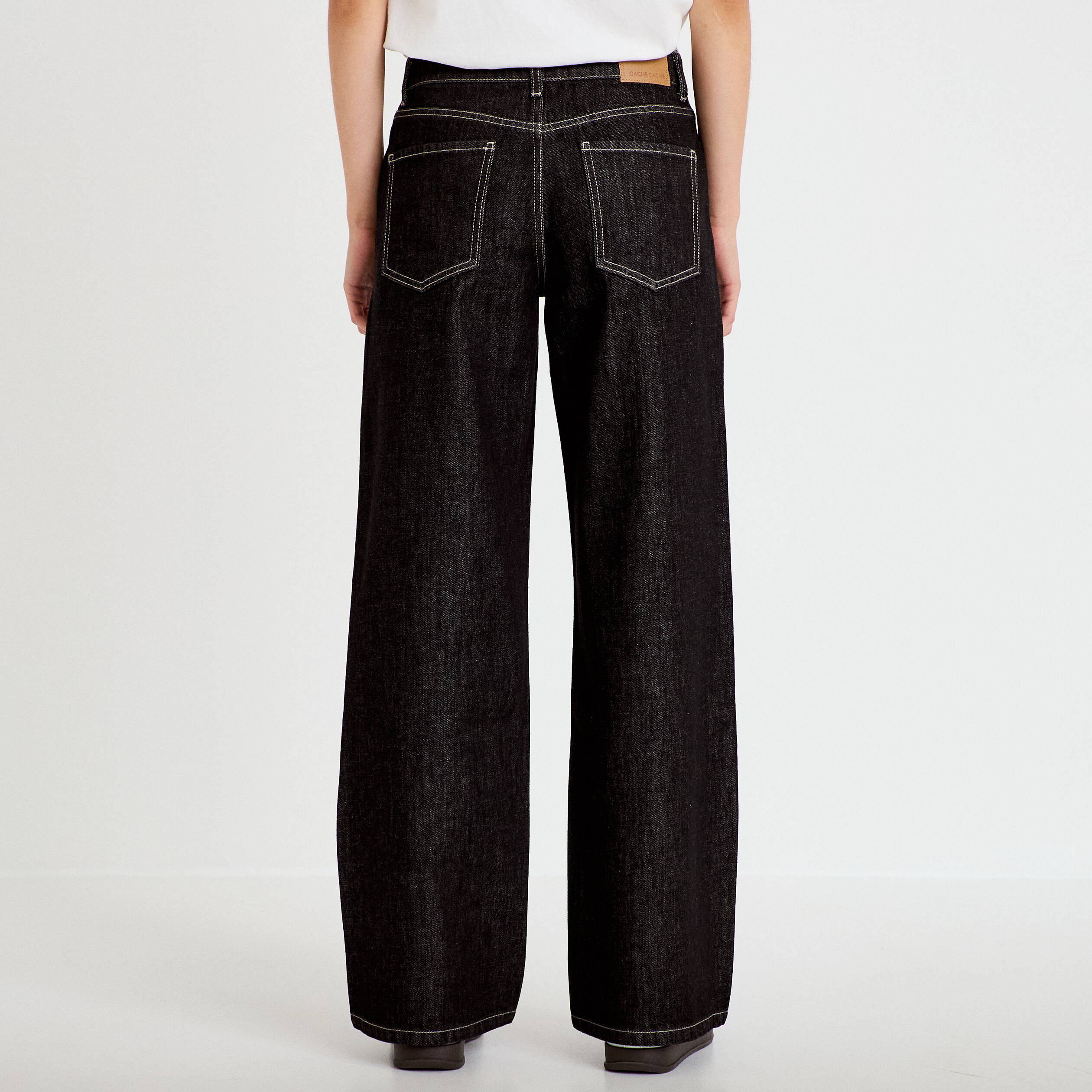 Jean wide leg taille basse denim noir femme