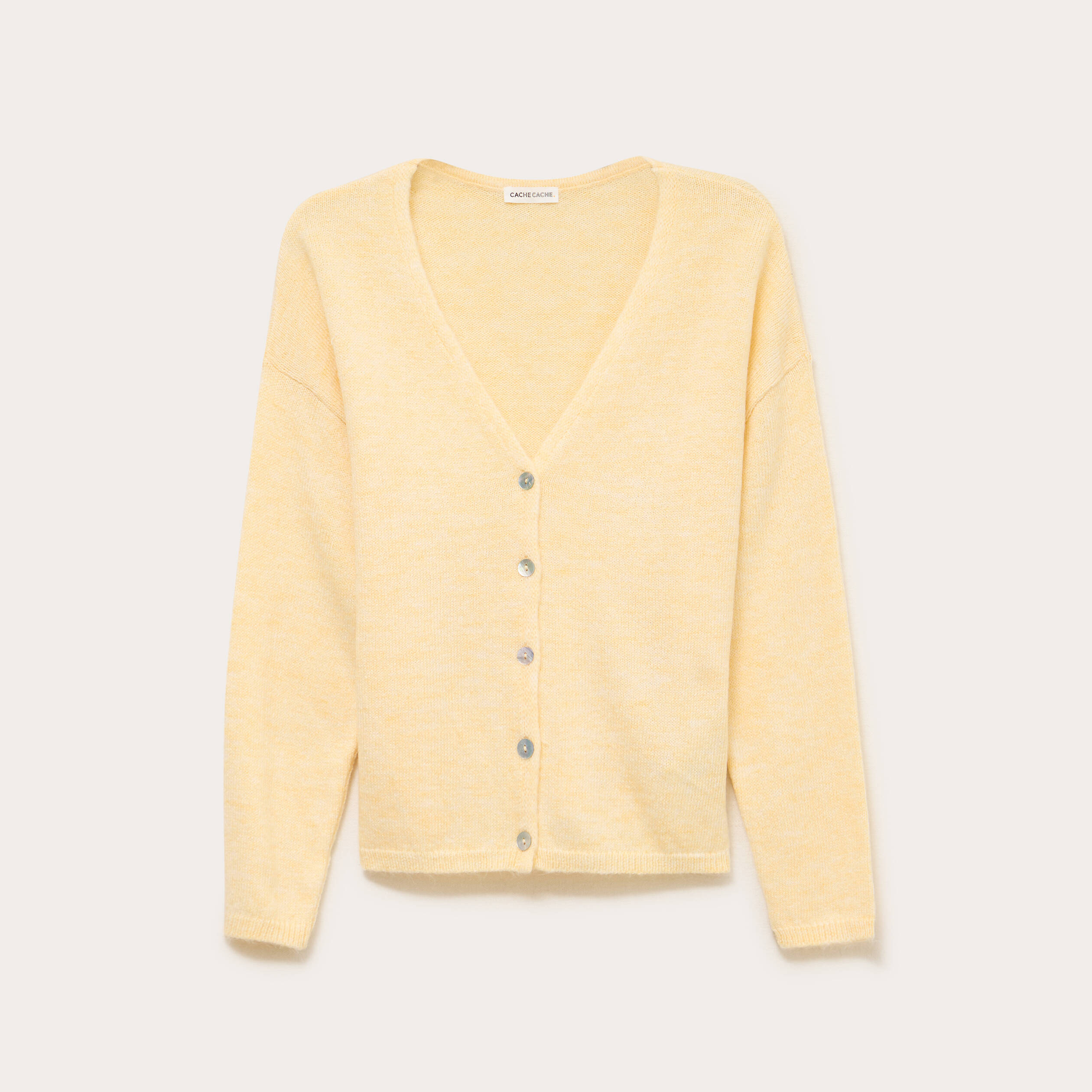 Gilet boutonn&eacute; avec col en V jaune pastel femme