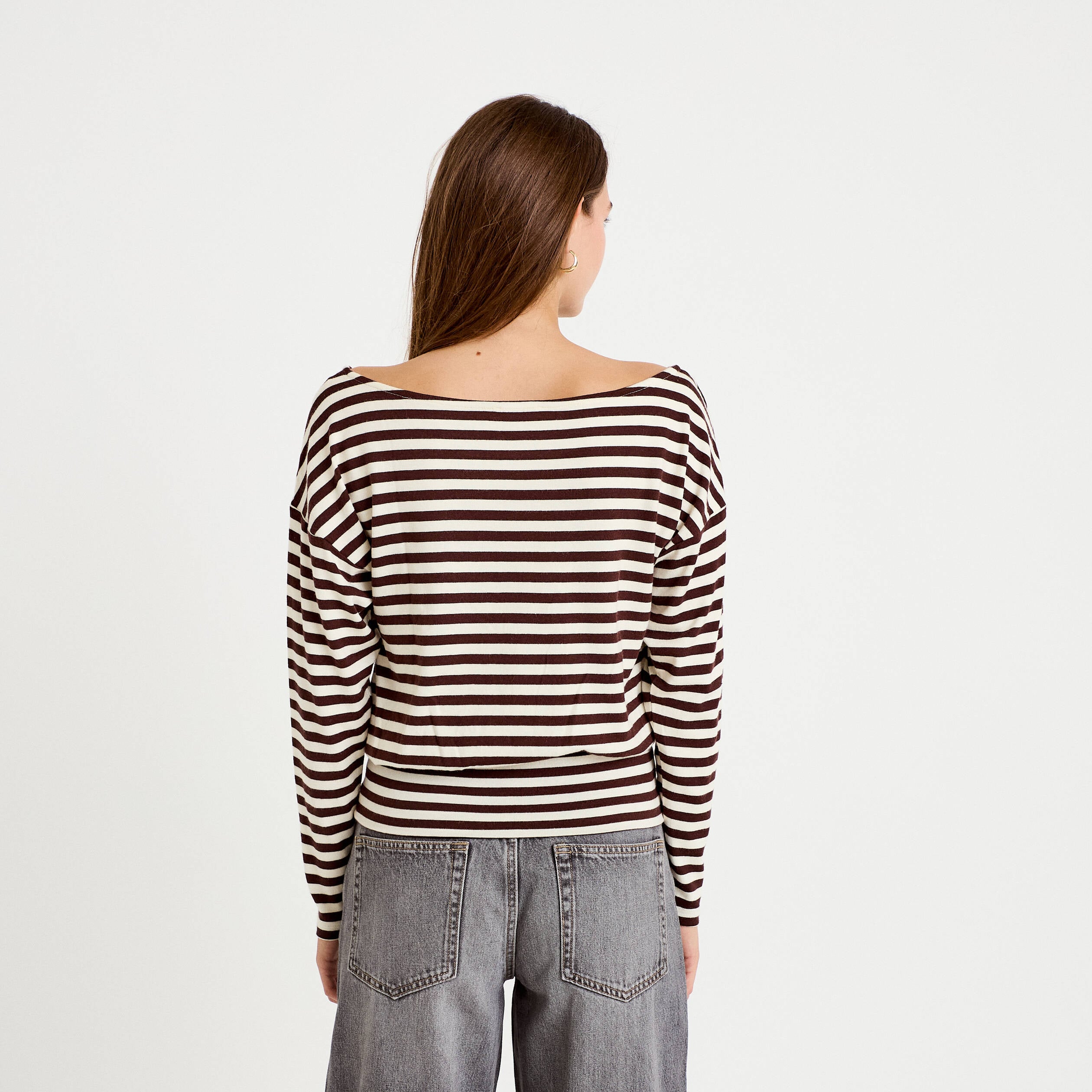 Pull col bateau manches longues blanc femme