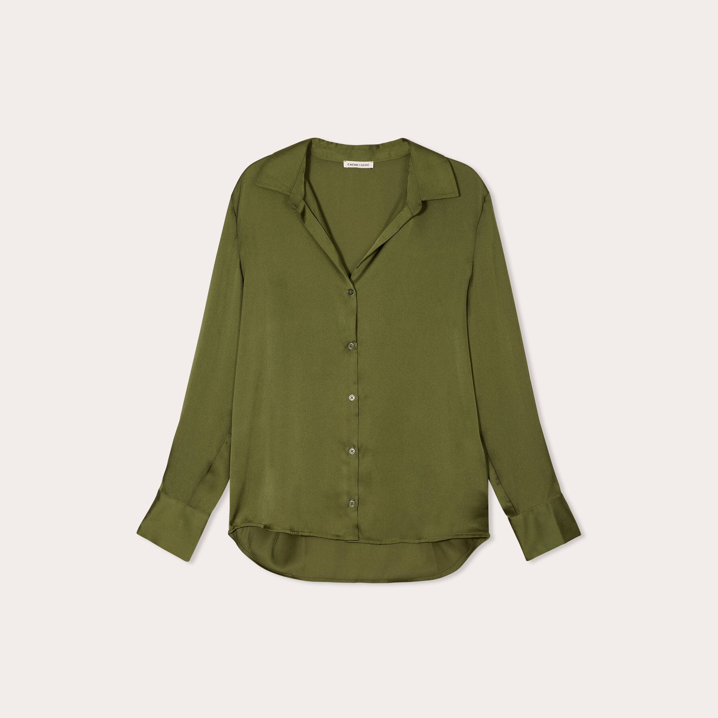 Robe évasée boutonnée vert kaki femme | Cache Cache