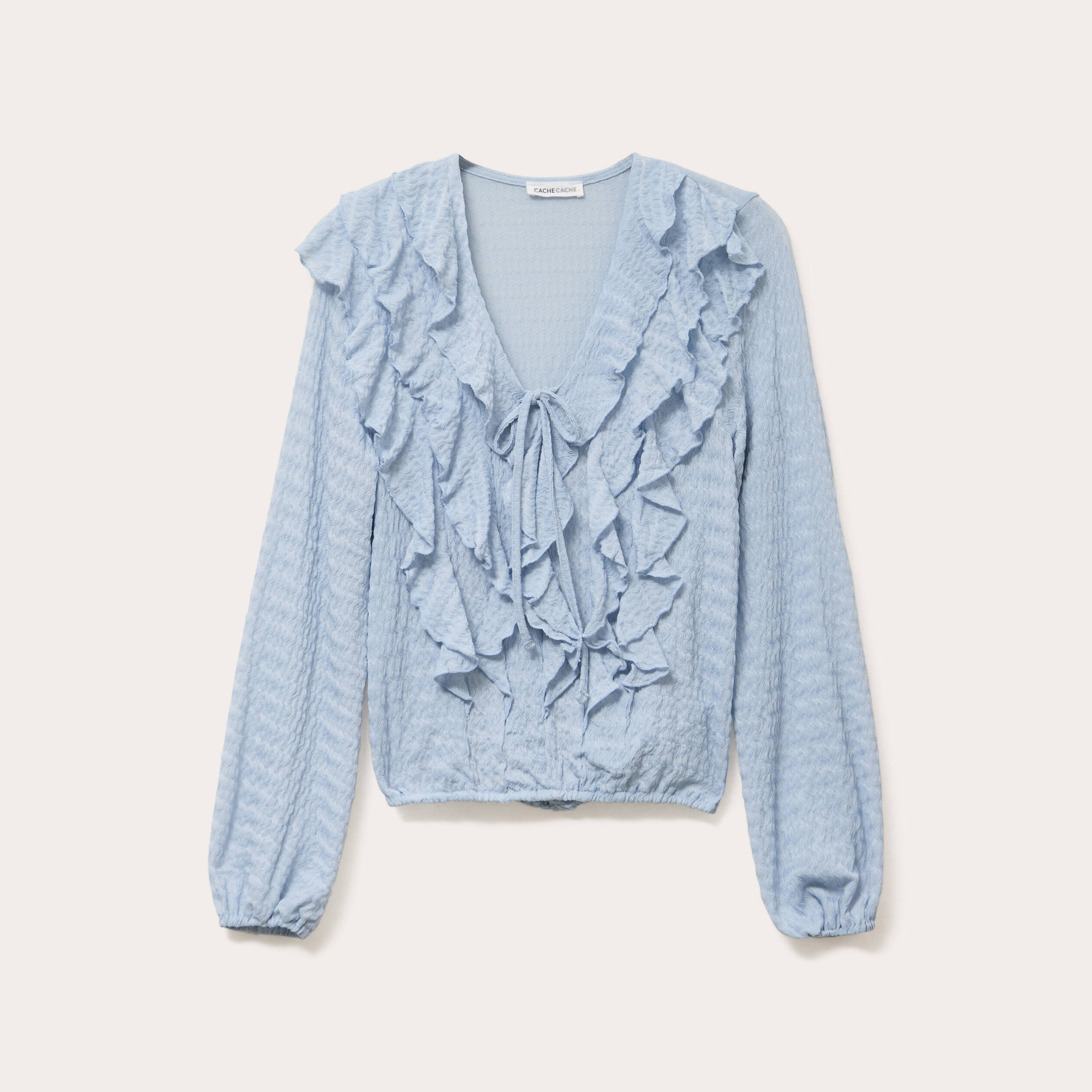 blouse manches longues aspect dentelle bleu clair femme Blouse manches longues aspect dentelle bleu clair femme