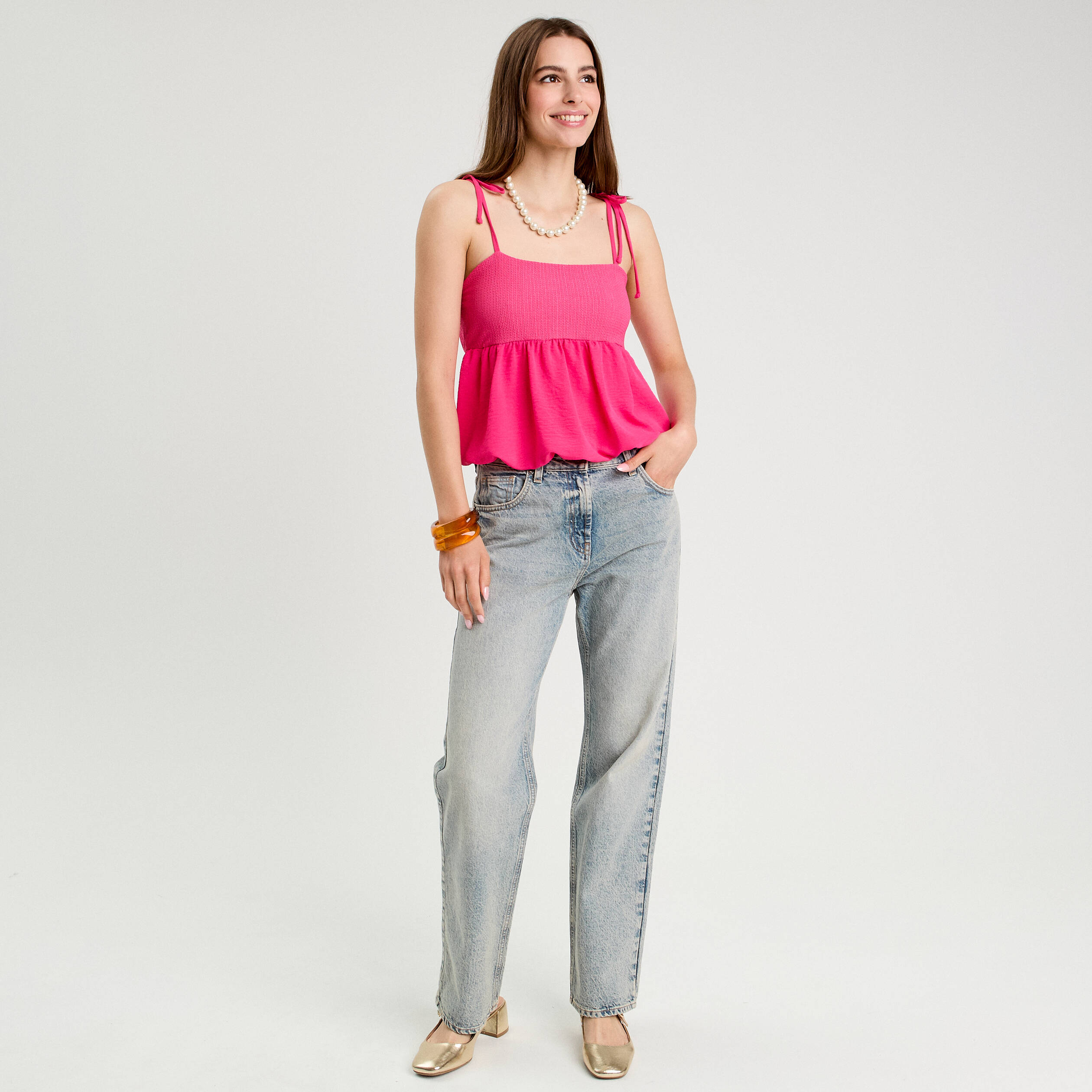 blouse bretelles fines rose vif femme Blouse bretelles fines rose vif femme