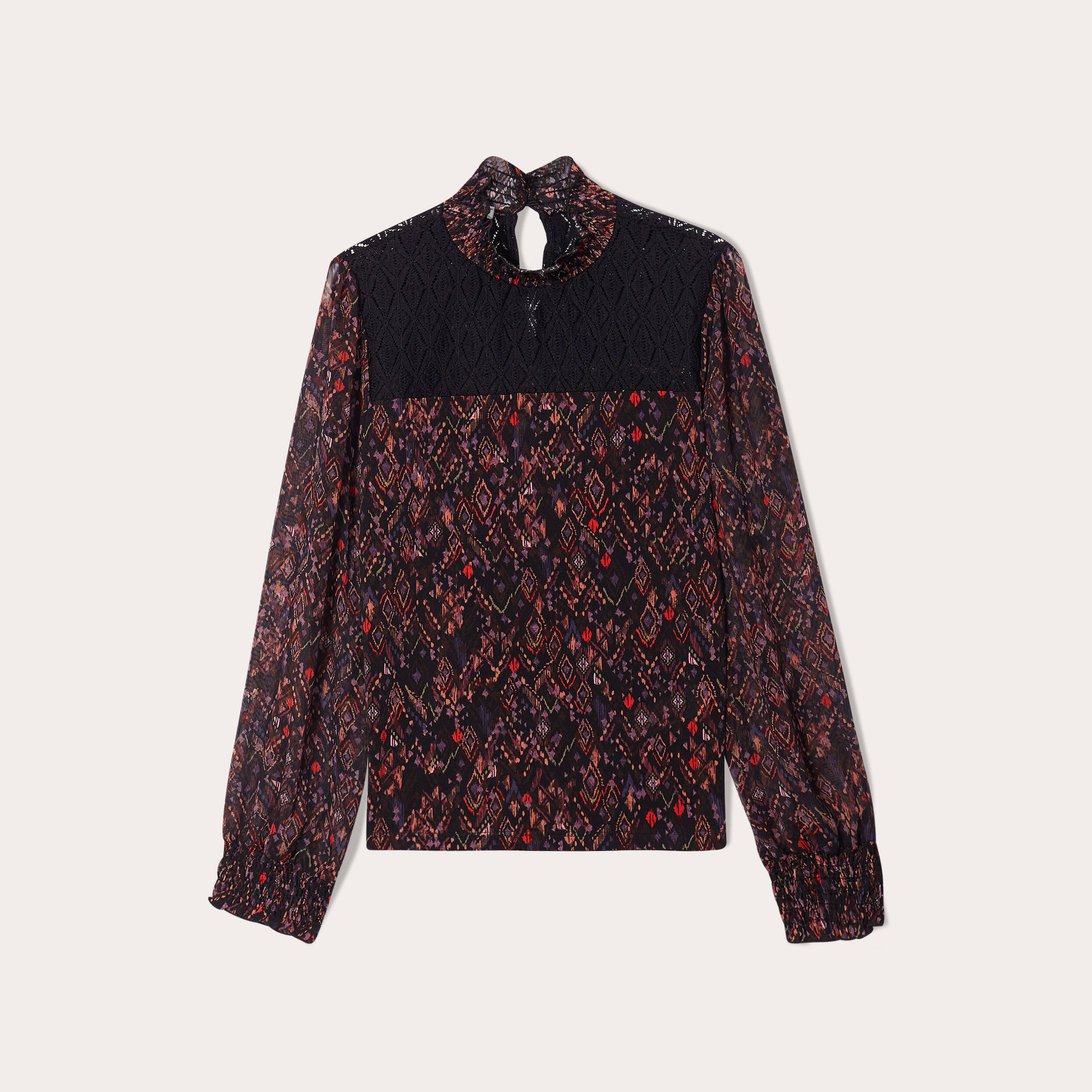 blouse col montant smocke noir femme Blouse col montant smocké noir femme