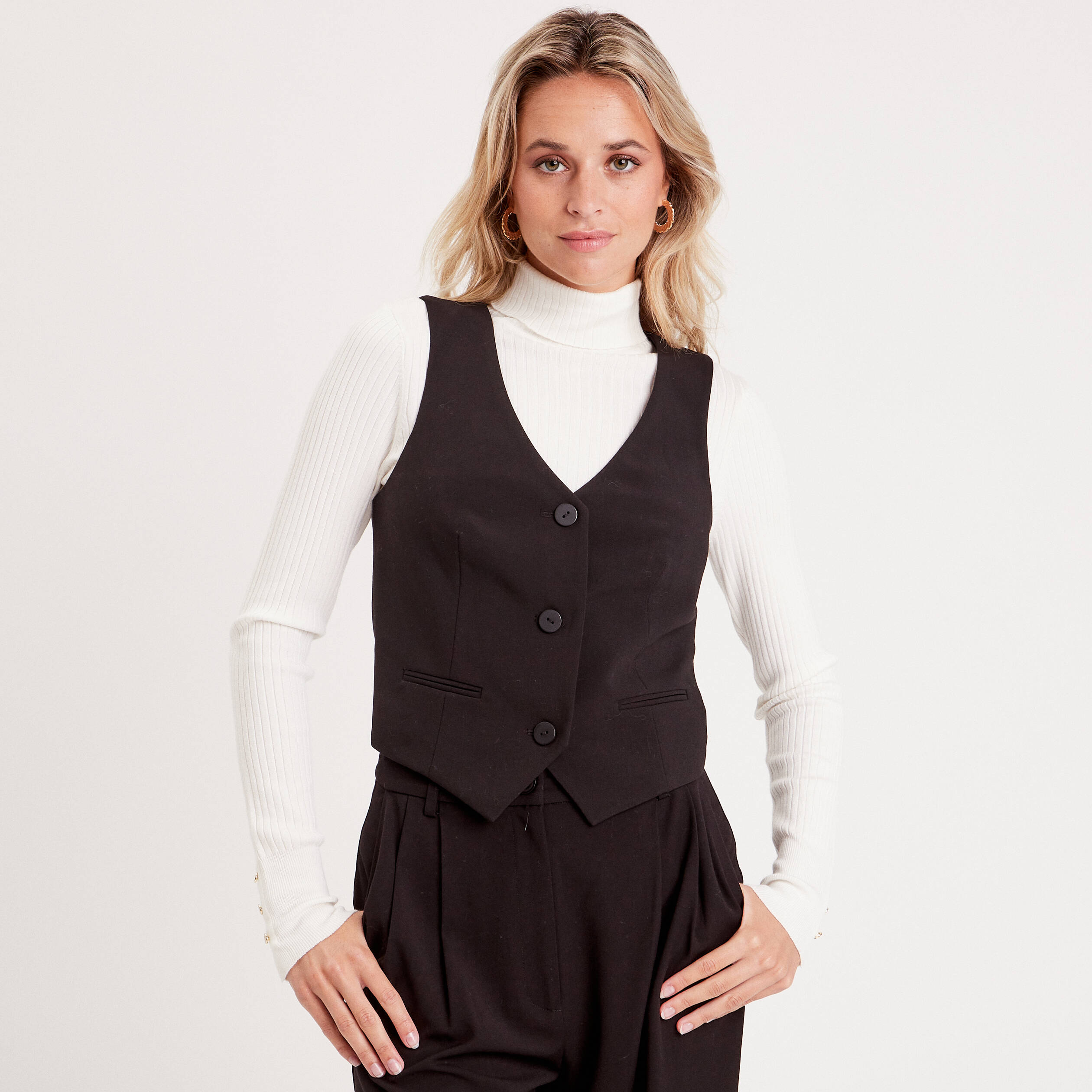 Gilet Femme Sans Manches - Coupe Ajustée, Col V, Polyester, Pour Bureau, Décontracté, Printemps/été