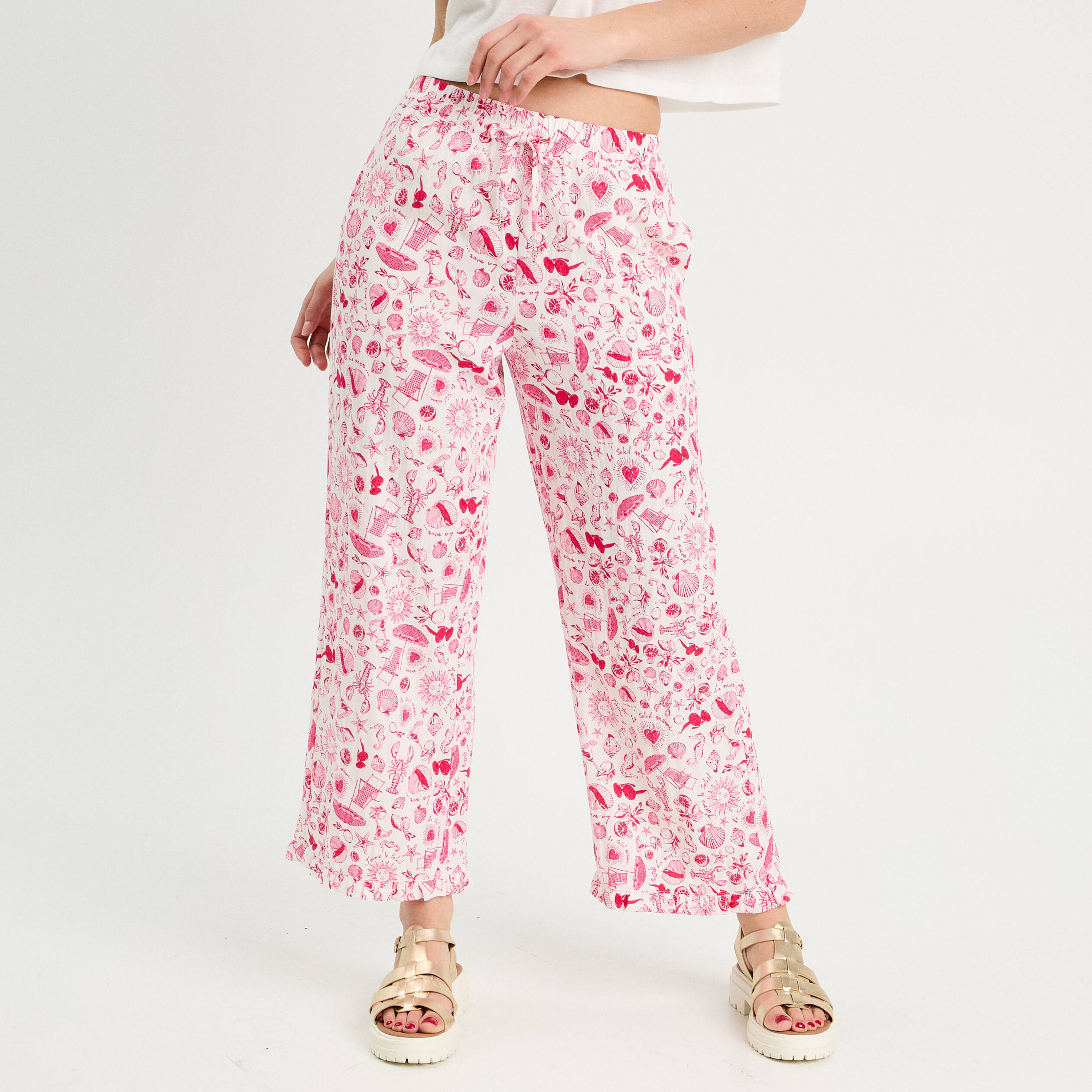 pantalon large rose fushia femme Pantalon large rose fushia femme