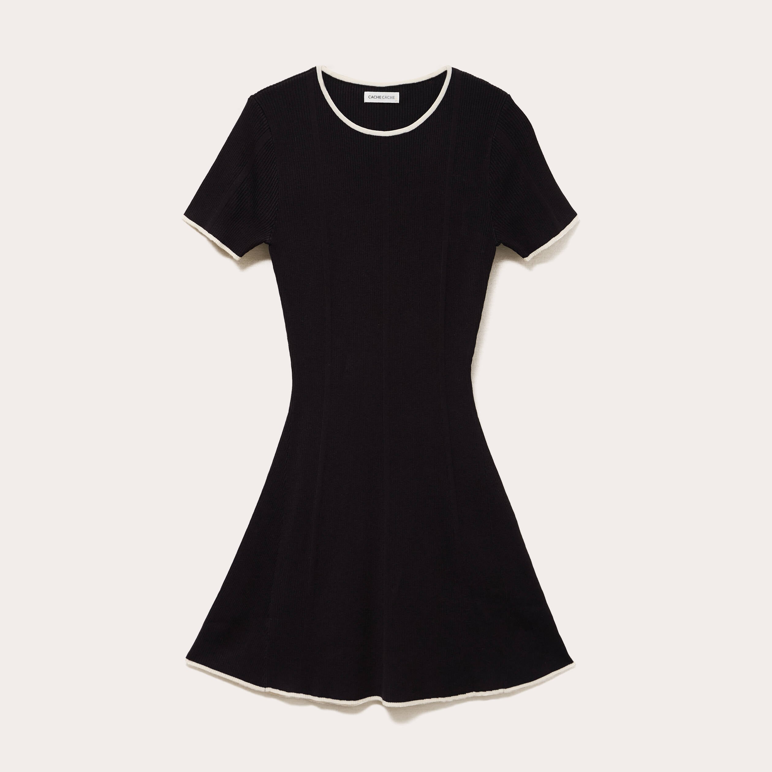Robe droite manches courtes noir femme